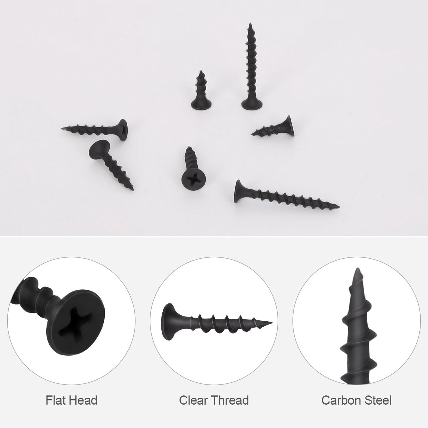 #8 x 1-5/8" Drywall Screws Coarse Thread Black Phosphate Coated Flat Head Fast Self Tapping Wood Screws for Drywall, Wood and Furniture, 100 PCS