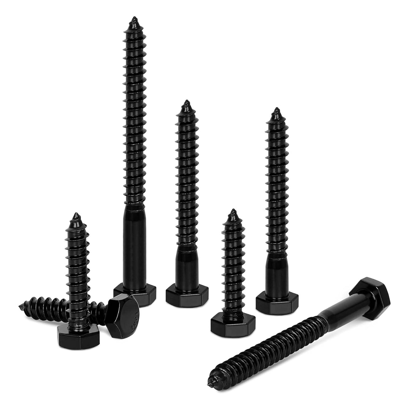 1/4" x 1" Stainless Steel Lag Screws Bolts, Heavy Duty External Hex Head Wood Screws, Black Finish, Full Thread, 25 PCS