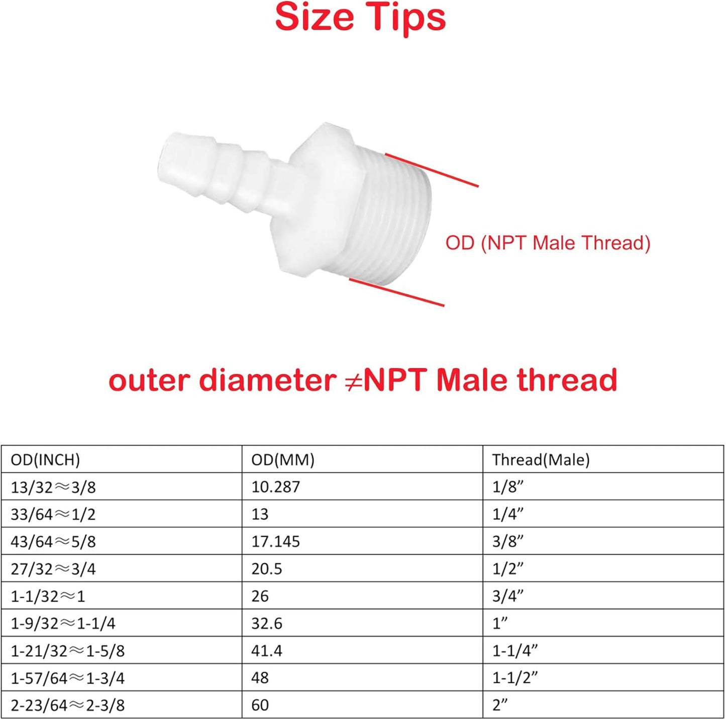 Plastic Hose Barb Fittings 1/2" Barb X 1/2" NPT Male Thread Adapter Connector Pipe Fittings (pack of 6)