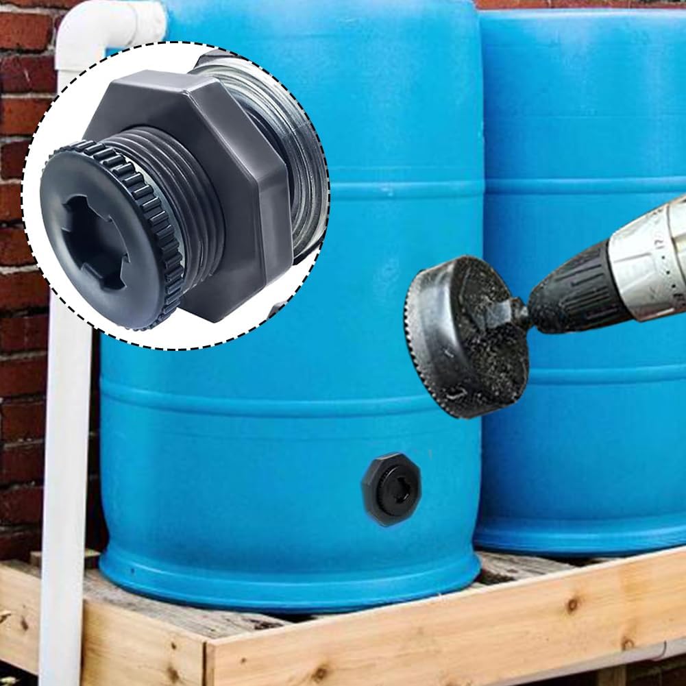 NPT 1/2” Female PVC Heavy-Duty Bulkhead Fitting with Plug, Silicon Seal Gasket Water Tank Connector for 1.5 Inch Hole Saw Rain Barrels, Aquariums 4Pcs (Thickened Version)