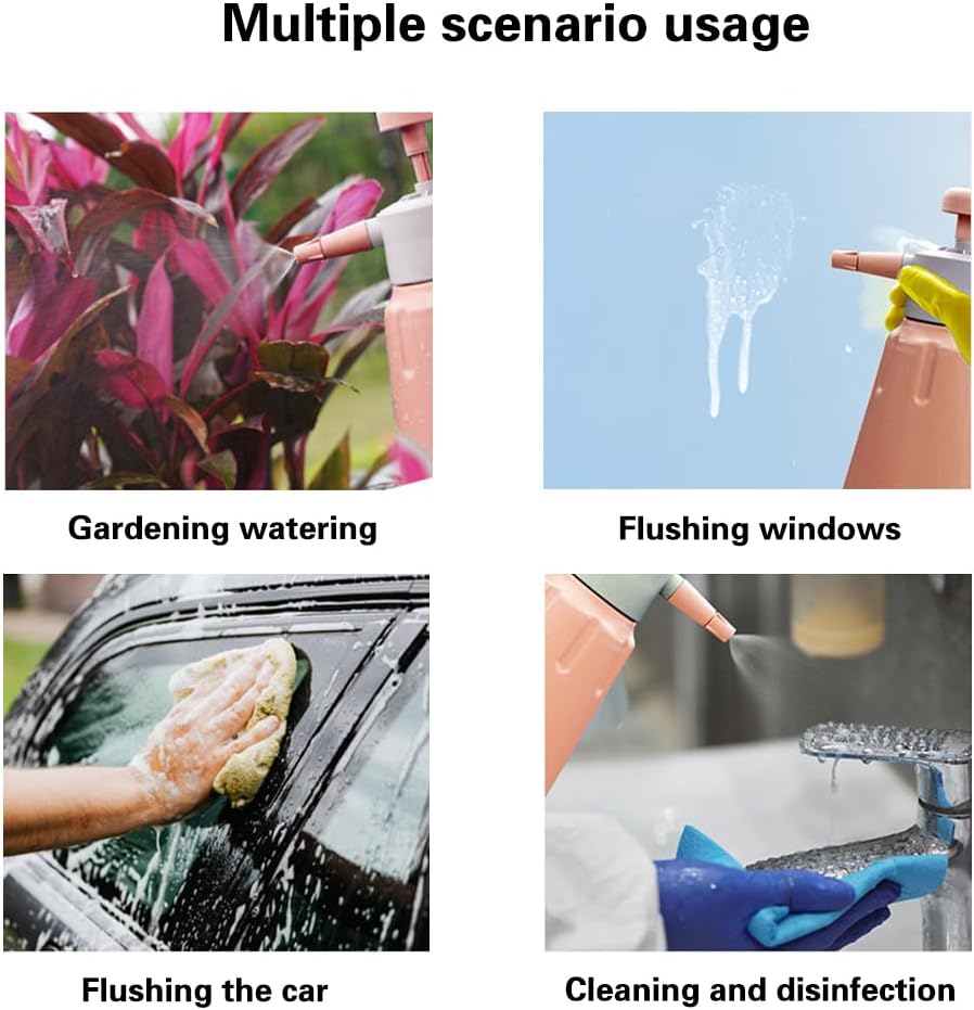 Garden Pump Sprayer, 68 oz/0.5 Gallon Hand Held Pressure Sprayer with Safety Valve & Adjtable Nozzle, Large Capacity Bottle Water Weed Flower Plant Lawn Home Washing Spray 2L(Salmon Pink)