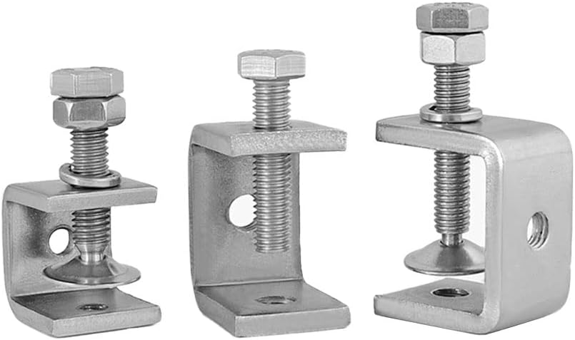 4pcs Heavy Duty Stainless Steel C-Clamp, 30MM Wide Jaw Openings, 0-25MM Clamping Range, M8 Threaded Hole, Silver