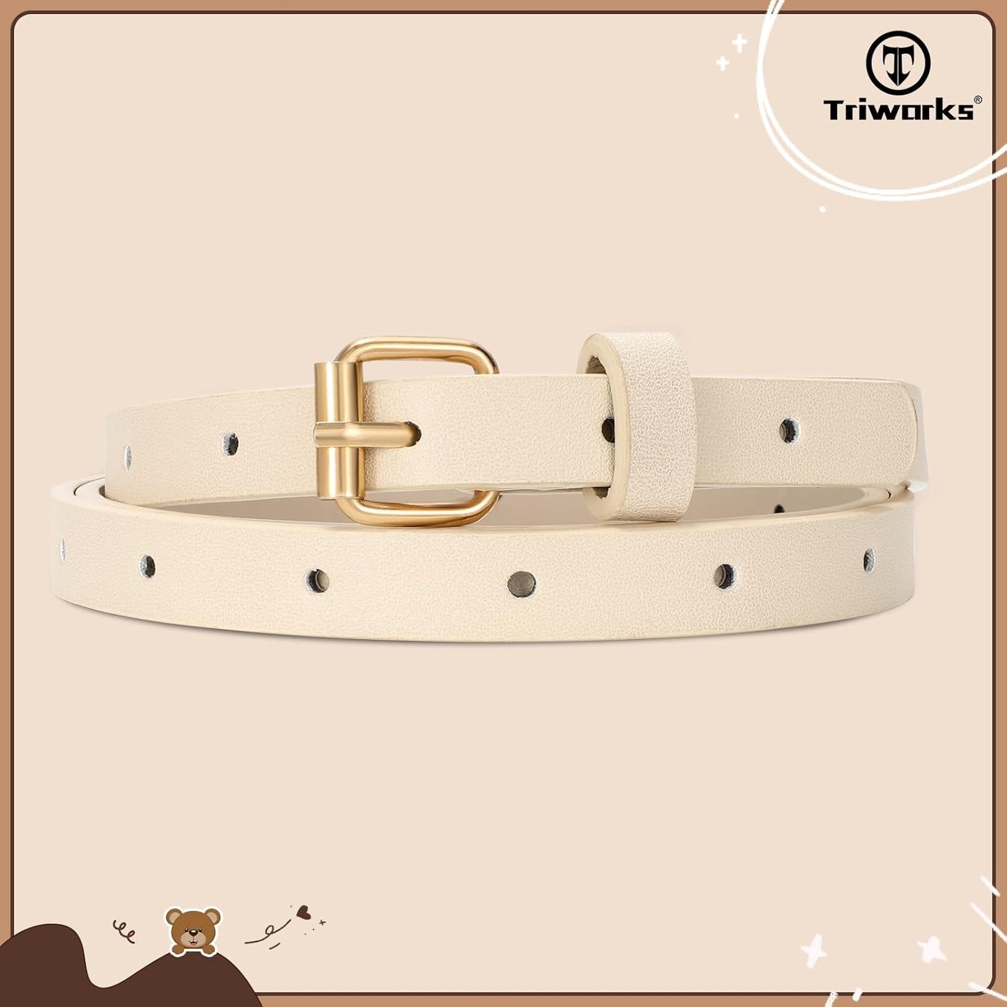 4 Pack Girls Skinny Leather Belts for Jeans Dress Thin Waist Belts for Girl with Gold Buckle