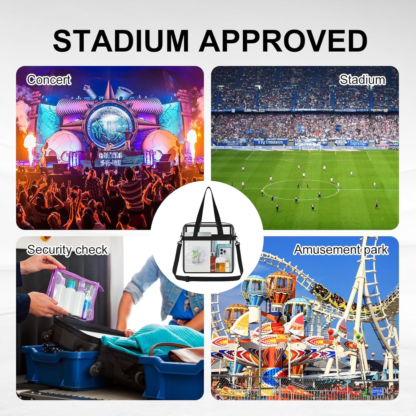 Clear Tote Bag for Stadium Events, 12x6x12 Transparent Stadium Bag for Work, Sports Games,Gym,Concerts