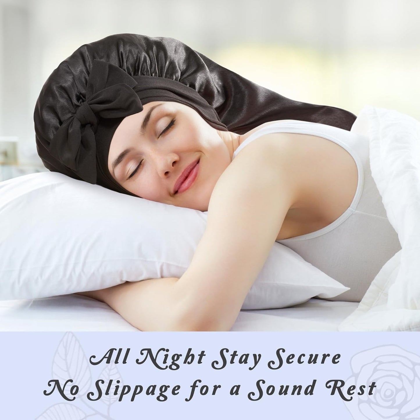 Long Bonnet with Tie Band, Satin Hair Silk Bonnet for Sleeping Women, Sleep Bonnets for Women, Double Layer Silky Sleep Cap for Curly Hair Braids