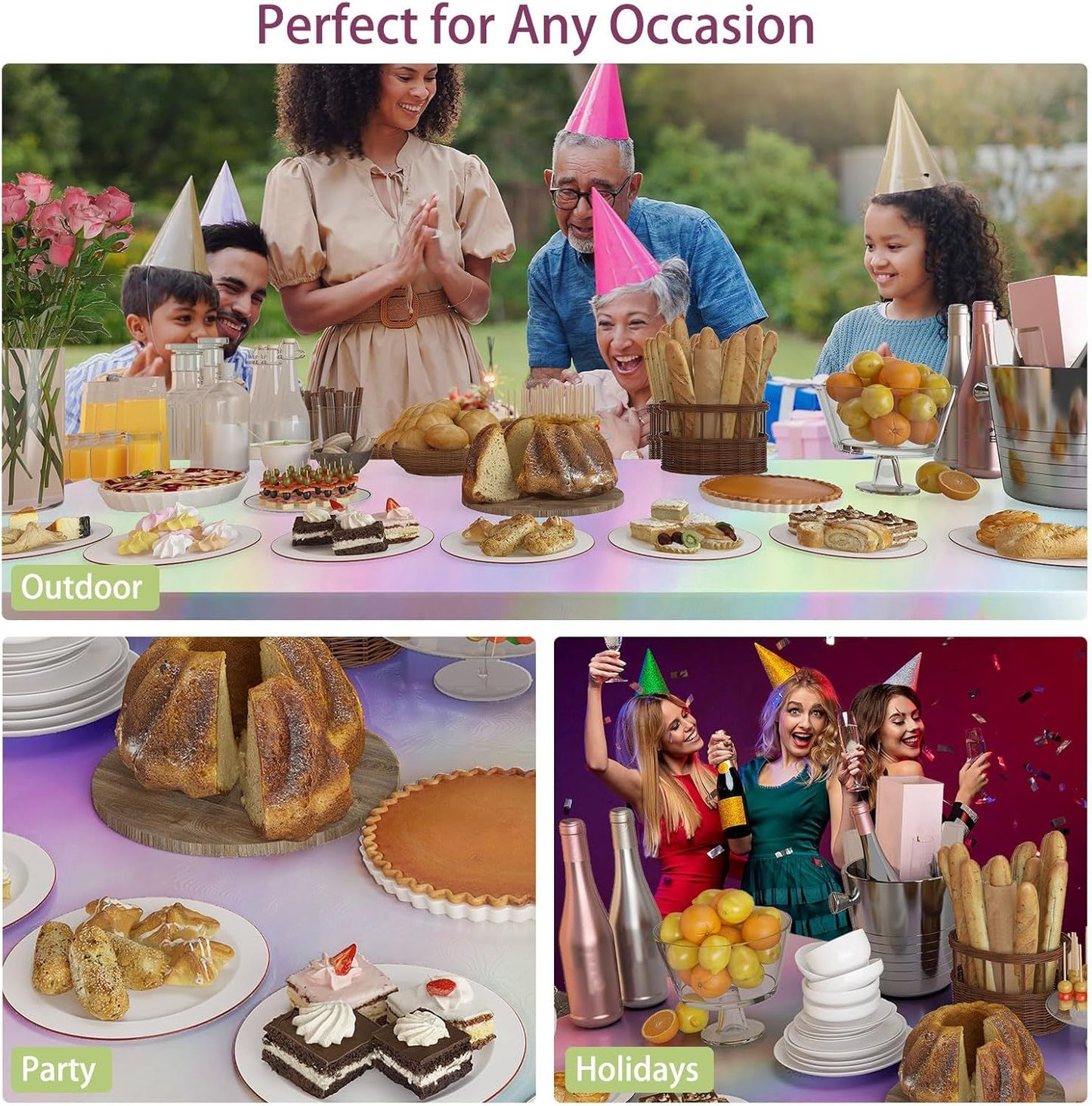 4 Pack Iridescent Plastic Tablecloths Disposable Table Cover Sparkly Foil Table Cloth for Rectangle Tables Party Decorations Birthday Princess Bridal Wedding Christmas Iridescence, 54 x 108 Inch