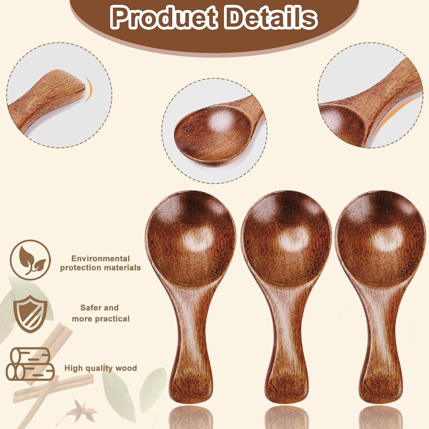 6pcs Small Wooden Spoons, 3.2inch Small Wooden Spoons for Honey, Brown Mini Wood Teaspoons for Tiny Eating Ice Cream Jars Spice Condiments Tea Bath Salt Coffee Sugar Jam Mustard Seasoning
