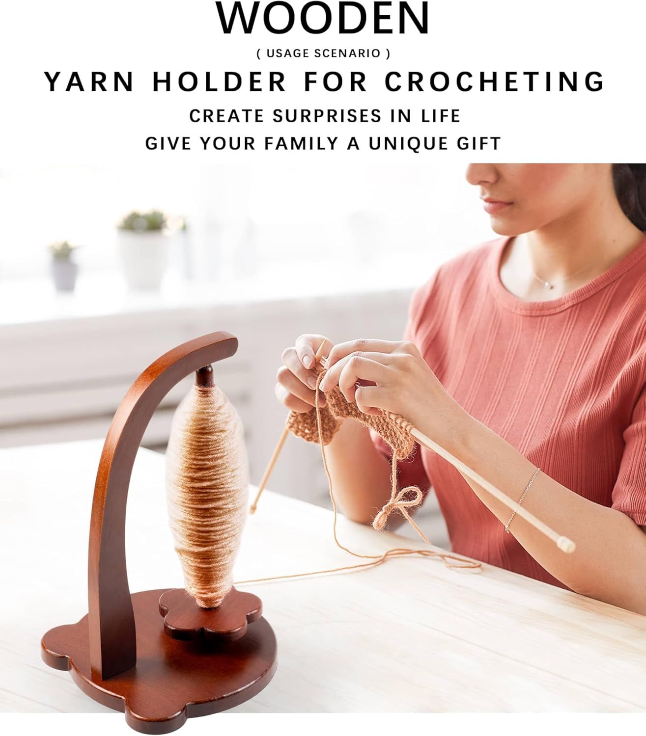 Magnetic Yarn Holder for Crocheting with Bear Shape– 360° Spinning Spindle for Tangle-Free Yarn Ball Holder Spinner, Solid Wood Construction, Ideal for Knitting & Crochet Projects