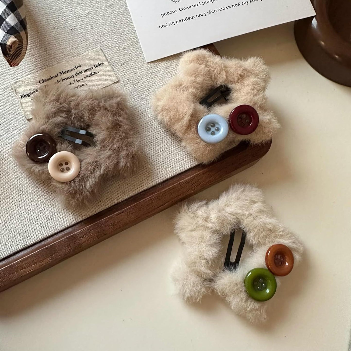 3 Pack Plush Star Button Hair Clips for Women Winter, Faux Fur Hair Clamps for Bangs Fringe Holders Hair Accessories (Mix)