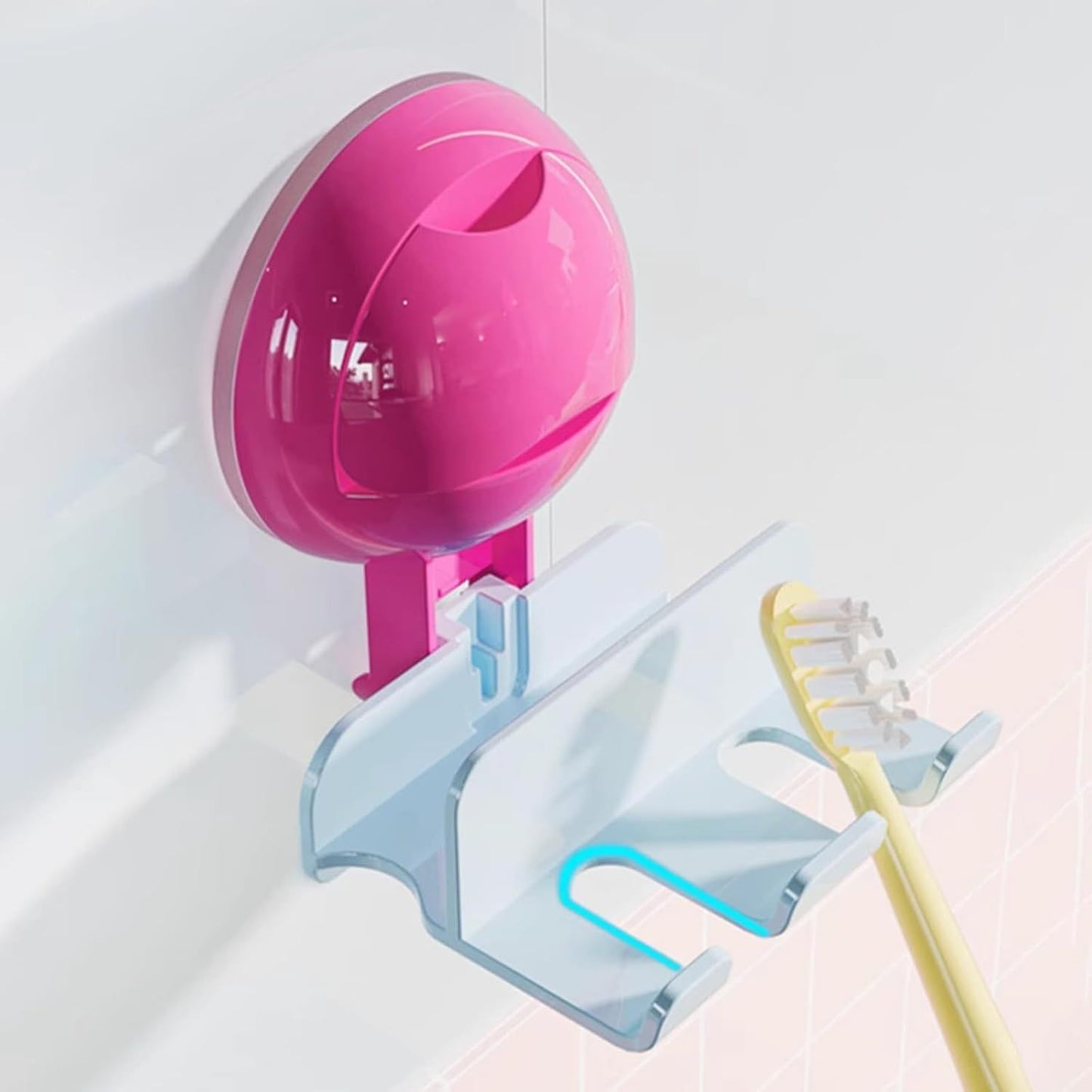 3 Pack Reusable No-Drill No-Trace Vacuum Suction Hooks, Wall-Mounted Toothbrush Holder, Storage Rack for Bathroom (Blue Pink Purple)