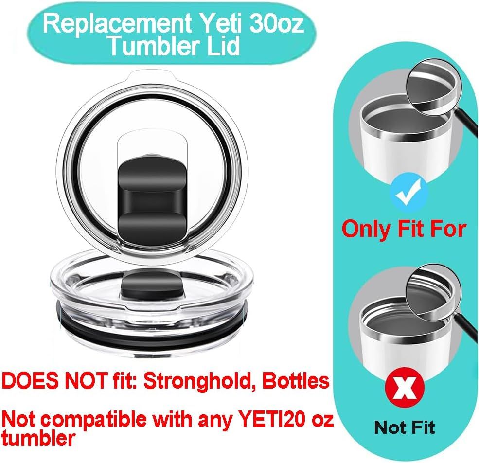 2Pcs 30oz Replacement Yeti Tumbler Lids, Only for Yeti 30 oz Tumbler, 14 oz Mug, with Strong Magnetic Slider Switch, Good Spill Proof Effect Coffee Cup Travel Cover Lids, BPA Free