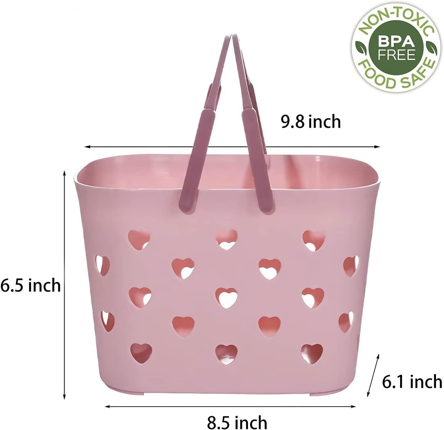 Portable Shower Caddy Tote Plastic Storage Basket with Handle Box Organizer Bin for Bathroom, Pantry, Kitchen, College Dorm, Garage - Pink