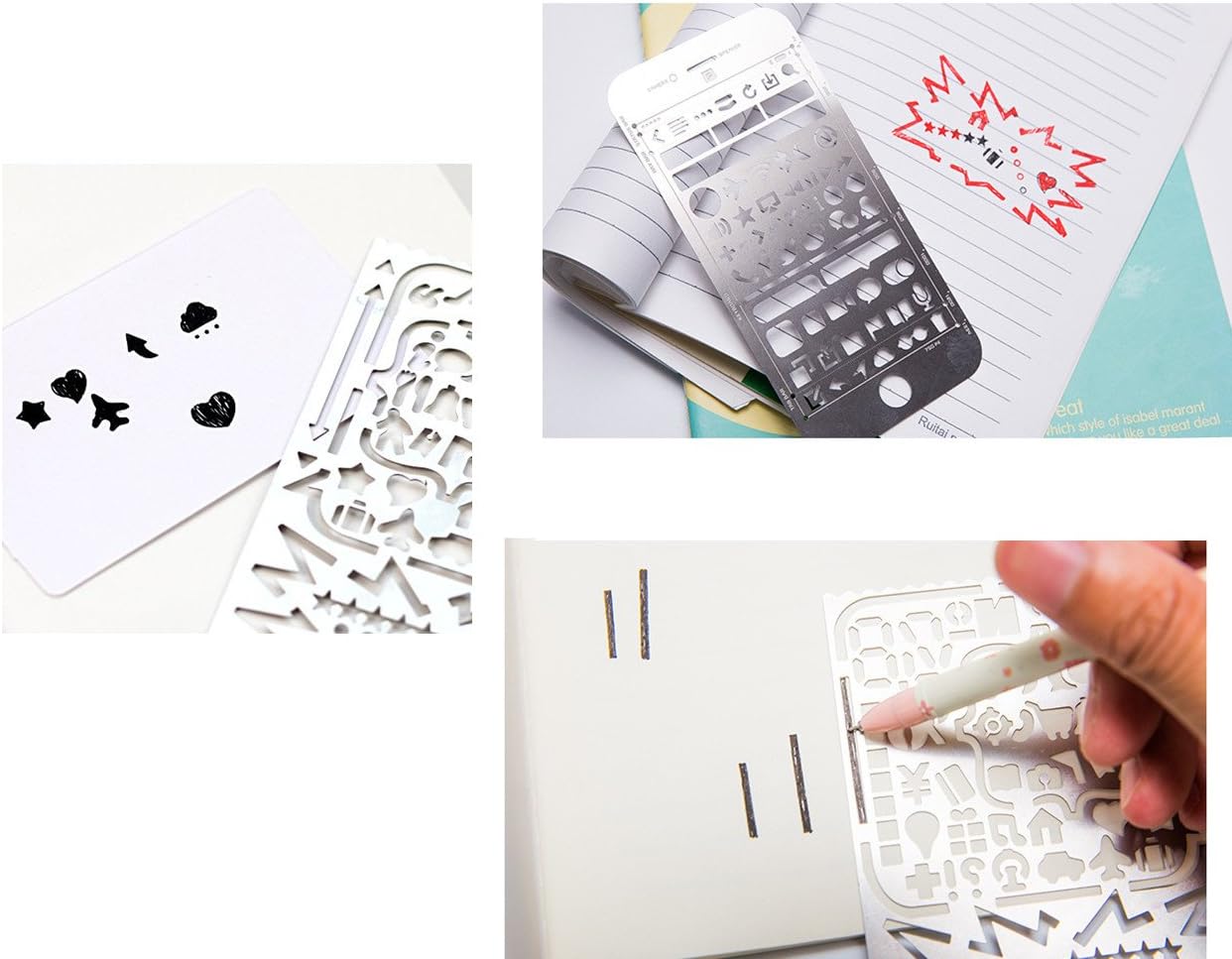 Yansanido Pack of 3 Stainless Steel Drawing Ruler, Painting Stencils, Scale Template Sets, Graphics Stencils, Number Template Ruler for Very Fine Pen Tip