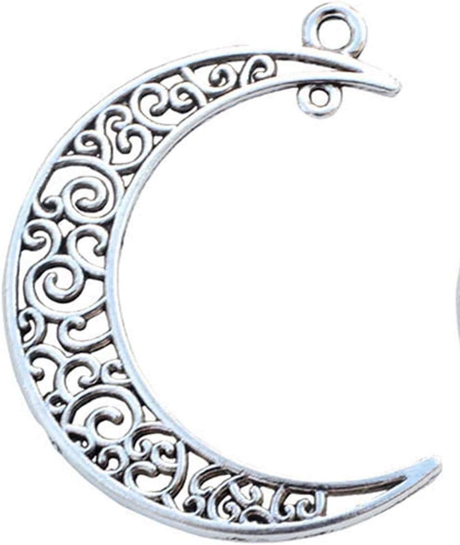 Yansanido Alloy Pack of 50 Moon Shape Silver Charms Pendants for Making Bracelet and Necklace (Moon 50pcs Silver)