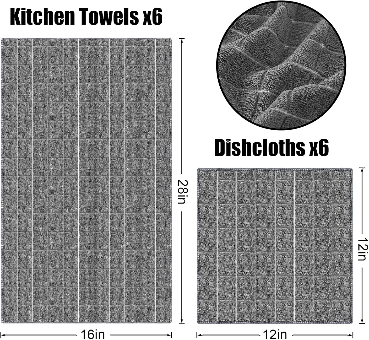 Homaxy Microfiber Kitchen Towels and Dishcloths Set, 12 Pack Soft and Absorbent Dish Hand Towels Bulk and 100% Cotton Kitchen Towels and Dishcloths Set(12 x 12 & 15 x 25 Inches, Set of 8 Bulk)