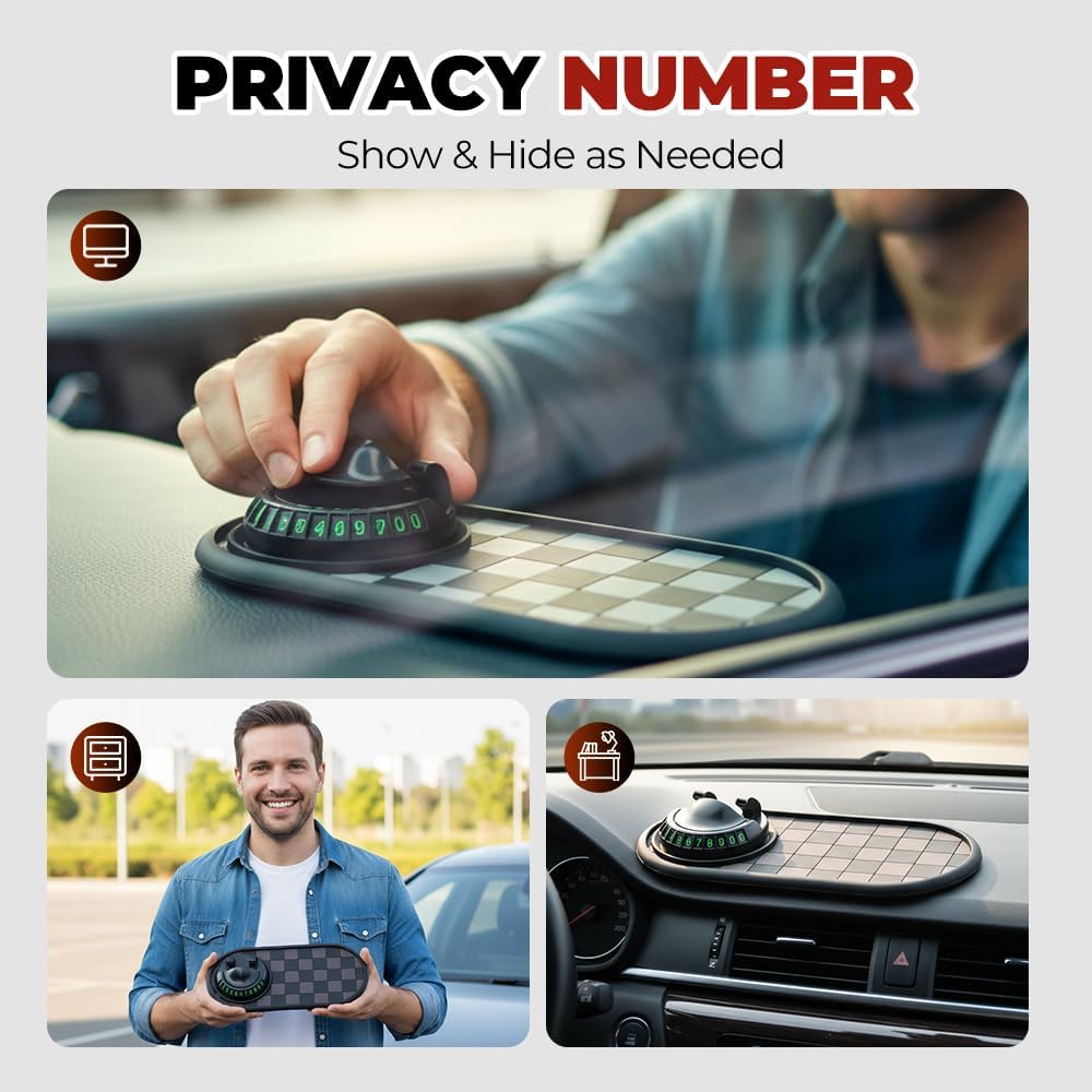Mobile Phone Bracket Anti-Slip Mat, Multifunction Car Dashboard Mat with Temporary Parking Number, Large Universal Fit Anti-Slip Mat for Phones, Sunglasses and Keys Gadget (Style E)