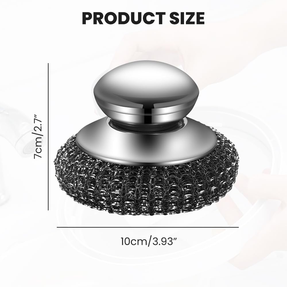 Steel Wool Scrubber with Handle, Upgrade Heavy Duty Stainless Steel Dish Scrubber for Cleaning Dishes, Iron Pots, Stoves, Kitchen Sink (2 pcs)