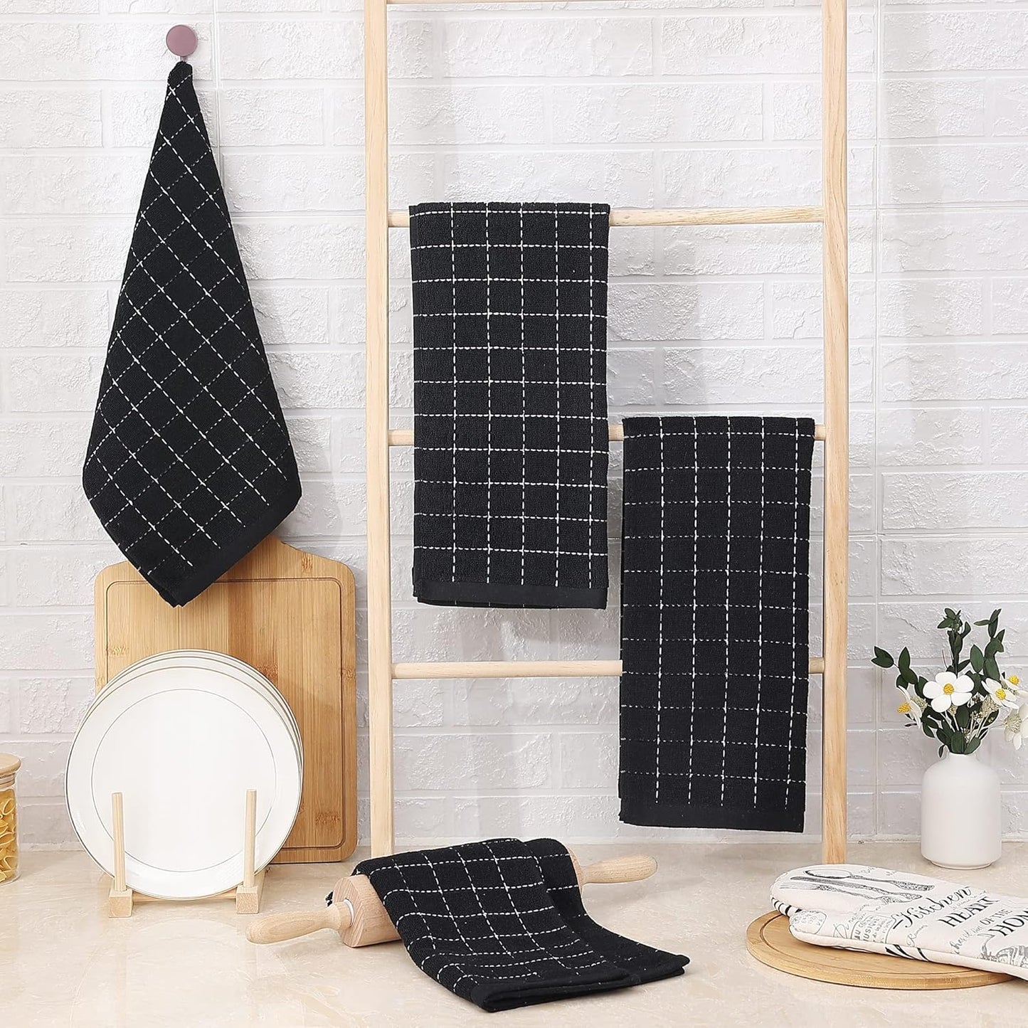 Homaxy Kitchen Towels Set, 18 x 28 Inches and 13 x 28 inches, Set of 10 Bulk Cotton Kitchen Towels Set, Ultra Soft Absorbent Dish Towels for Washing Dishes, Grey & Black