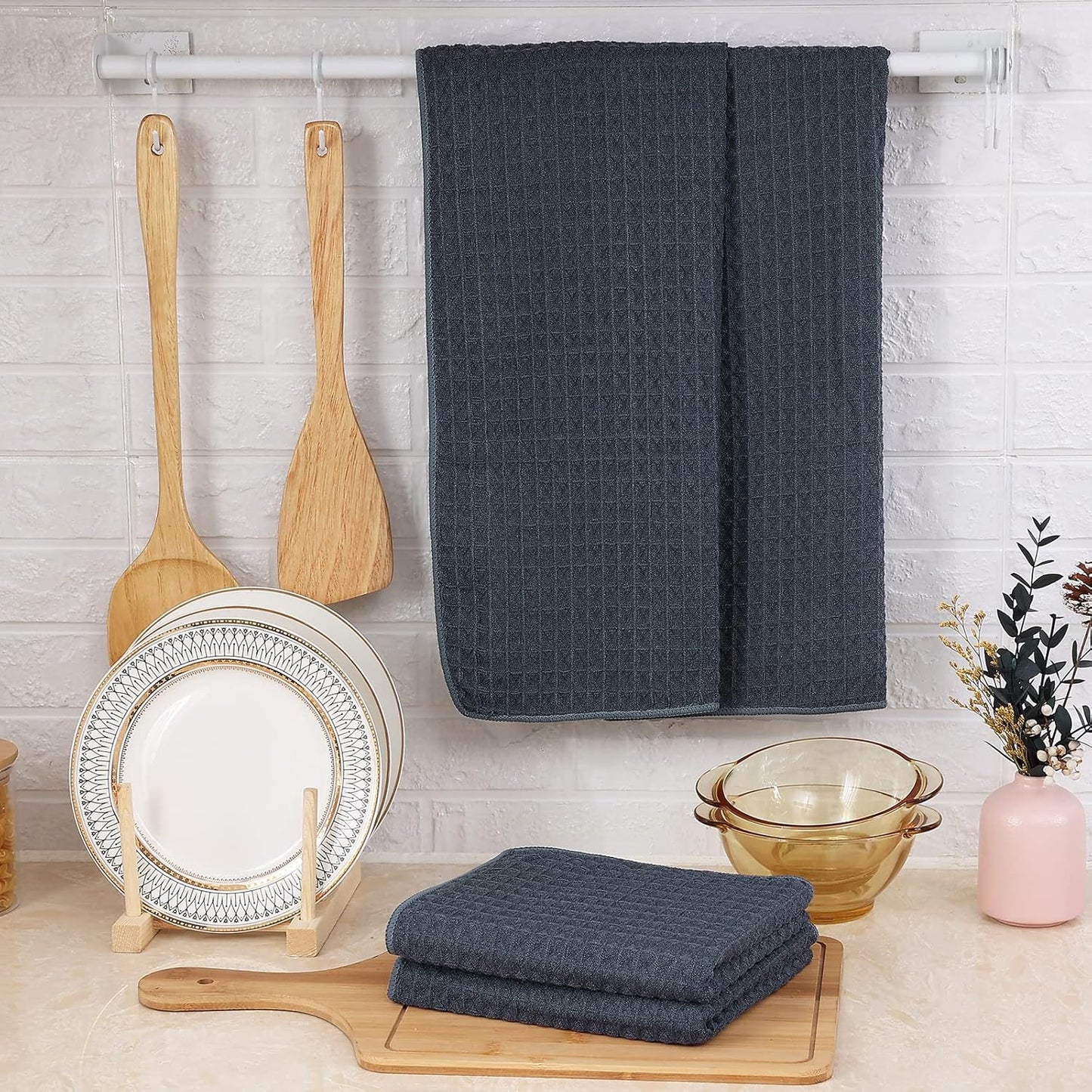 Homaxy Kitchen Towels and Dishcloths Set, 12 x 12 Inches and 16 x 28 Inches, Set of 10 Bulk Cotton Kitchen Towels Set, Ultra Soft Absorbent Dish Towels for Washing Dishes, Dark Grey