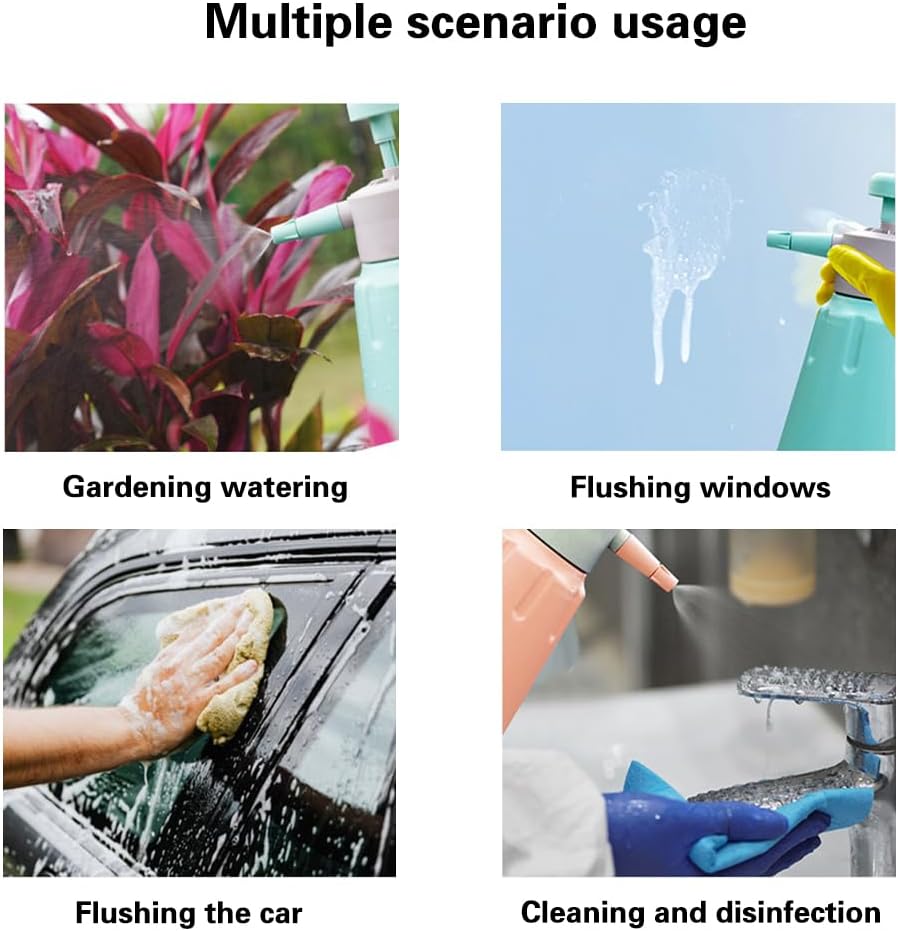 Garden Pump Sprayer, 68 oz/0.5 Gallon Hand Held Pressure Sprayer with Safety Valve & Adjtable Nozzle, Large Capacity Bottle Water Weed Flower Plant Lawn Home Washing Spray 2L (Turquoise)