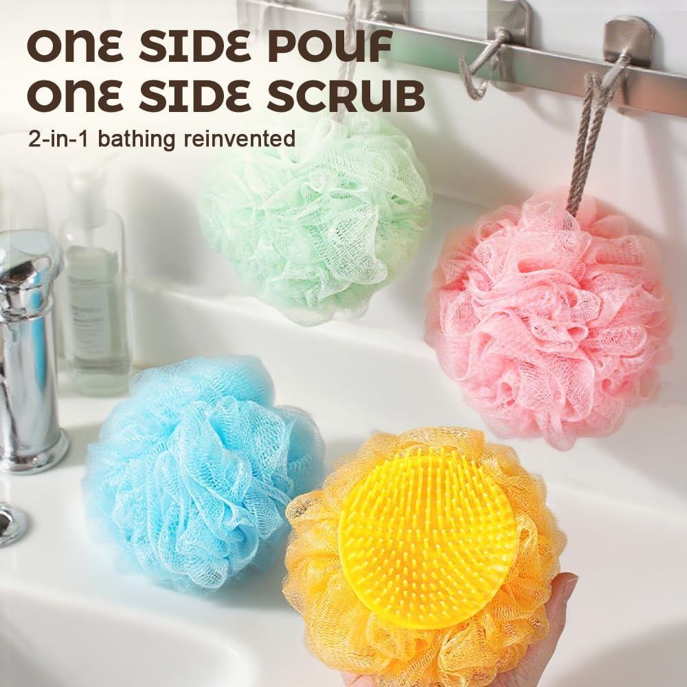 Super Soft Sunflower Bath Ball, 2025 New 2-in-1 Sunflower Bath Ball with Sponge Cleaning Brh, Mesh Bath Sponge for Women Men Shower (Pink+Blue)