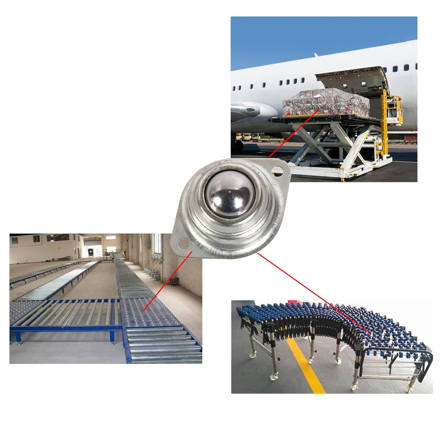 1” Rolling Ball Transfers 8 pcs, Universal Transfer Bearings of 400 Lbs Load Capacity, Two-Hole Flange Mounted Roller Bearings for Conveyor Transmission Furniture Wheelchair