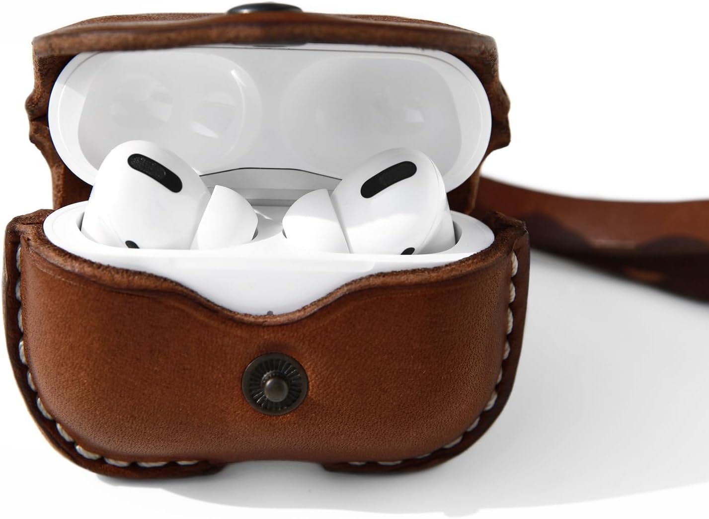 Leather Case Cover Earbud Case Strap String Compatible with Wireless Charging Case Brown