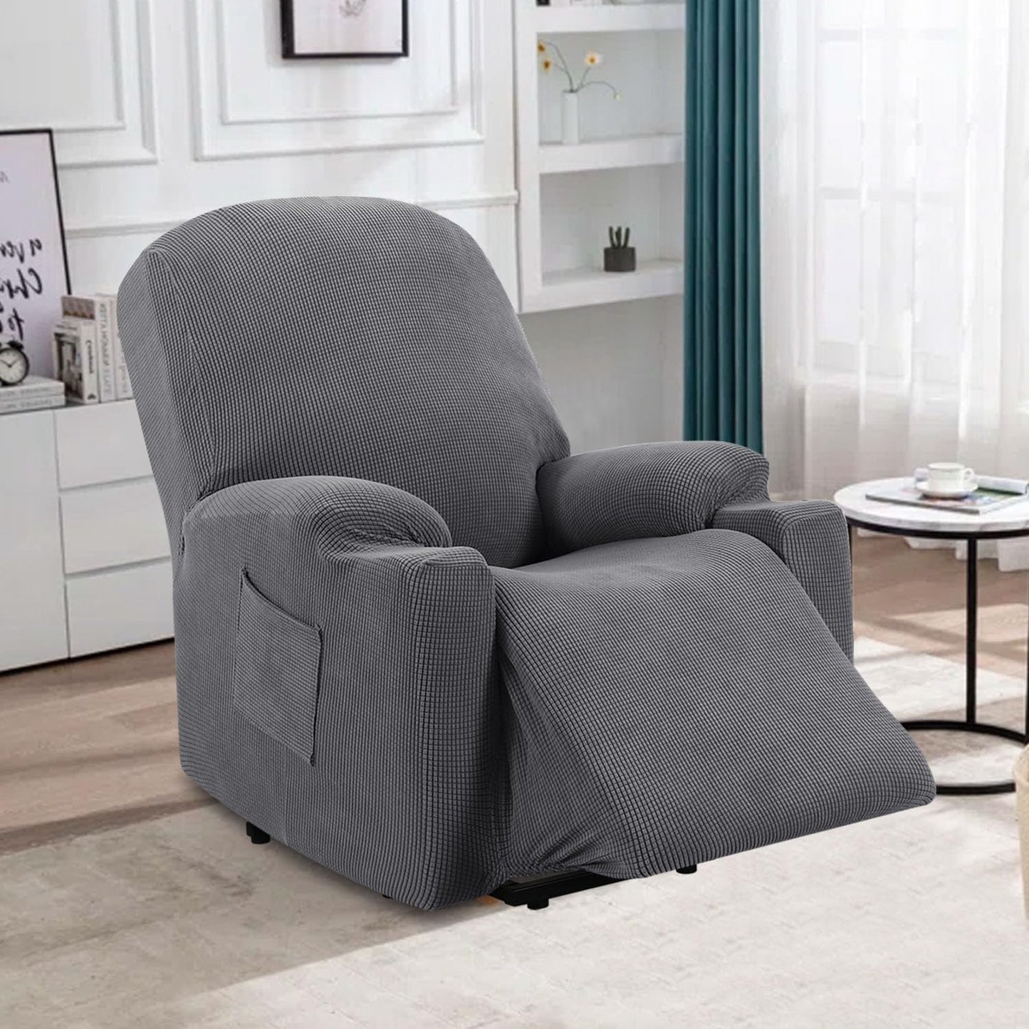 Stretch Couch Cover Recliner Cover Electric Power Lift Recliner Chair Cover Fitted Standard Large Power Lift Recliner with Side Pocket, Soft Thick Jacquard(Single Seat, Grey)