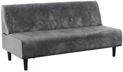 Real Velvet Futon Cover Armless Sofa Covers Sofa Bed Covers Stretch Futon Couch Cover Sofa Slipcover Furniture Protector Thick Soft Velvet Fabric Form Fitted Stay in Place, Grey