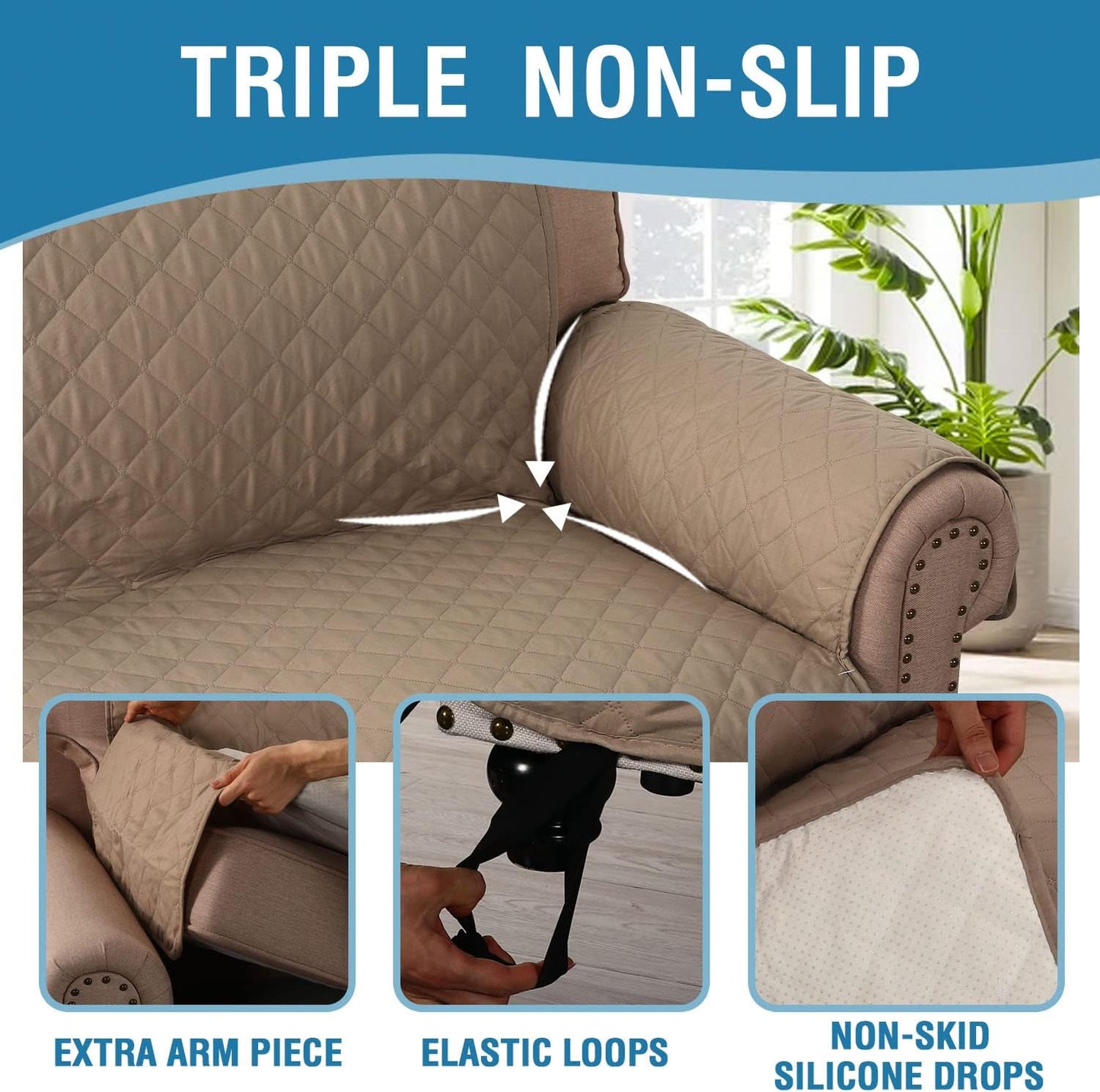 Sofa Cover, 100% Waterproof Slipcover Furniture Protector, Washable Couch Cover with Non-Skid Backing and Elastic Straps for Kids, Dogs, Pets(Sofa, French Oak)