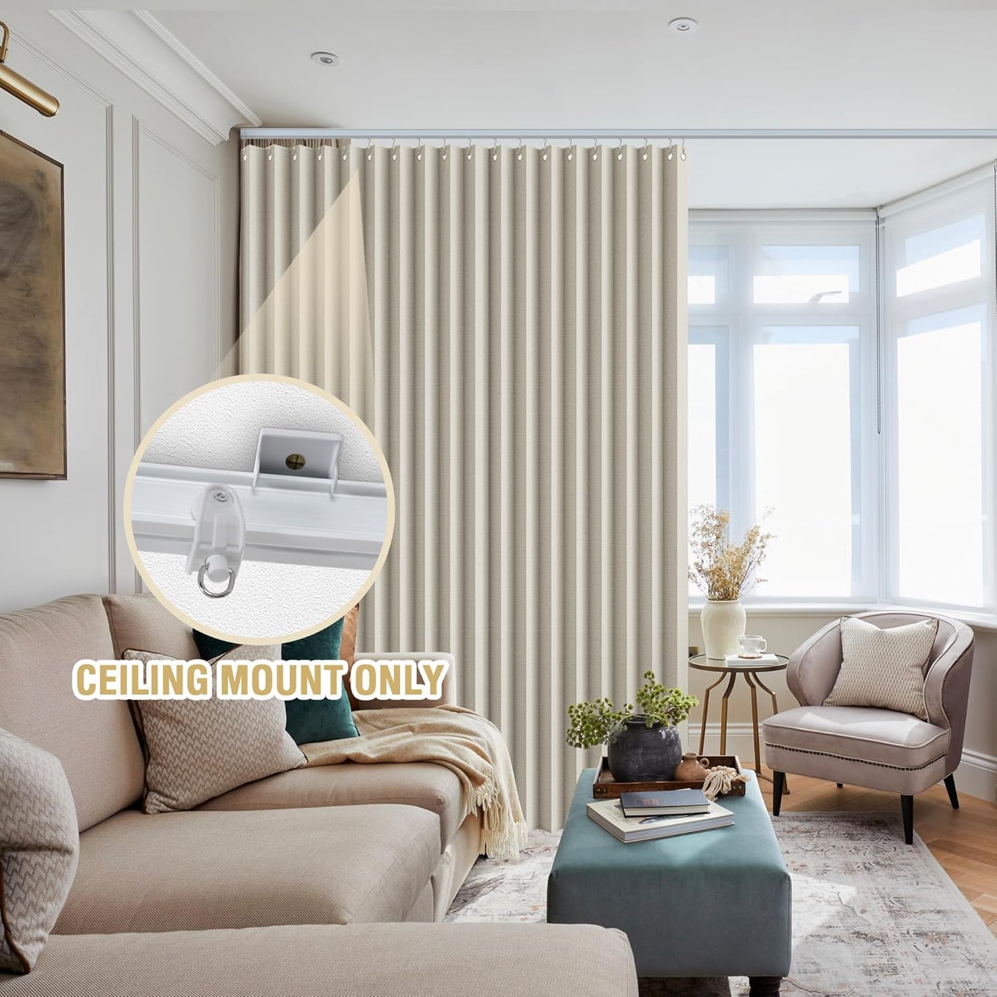 Ceiling Curtain Track Flexible Bendable Ceiling Mount for Curtain Rail 16.4ft (5M) Room Divider Curtain Track Systerm for RV Bay Window Curved Curtain Track for Bunk Bed Curtain, White