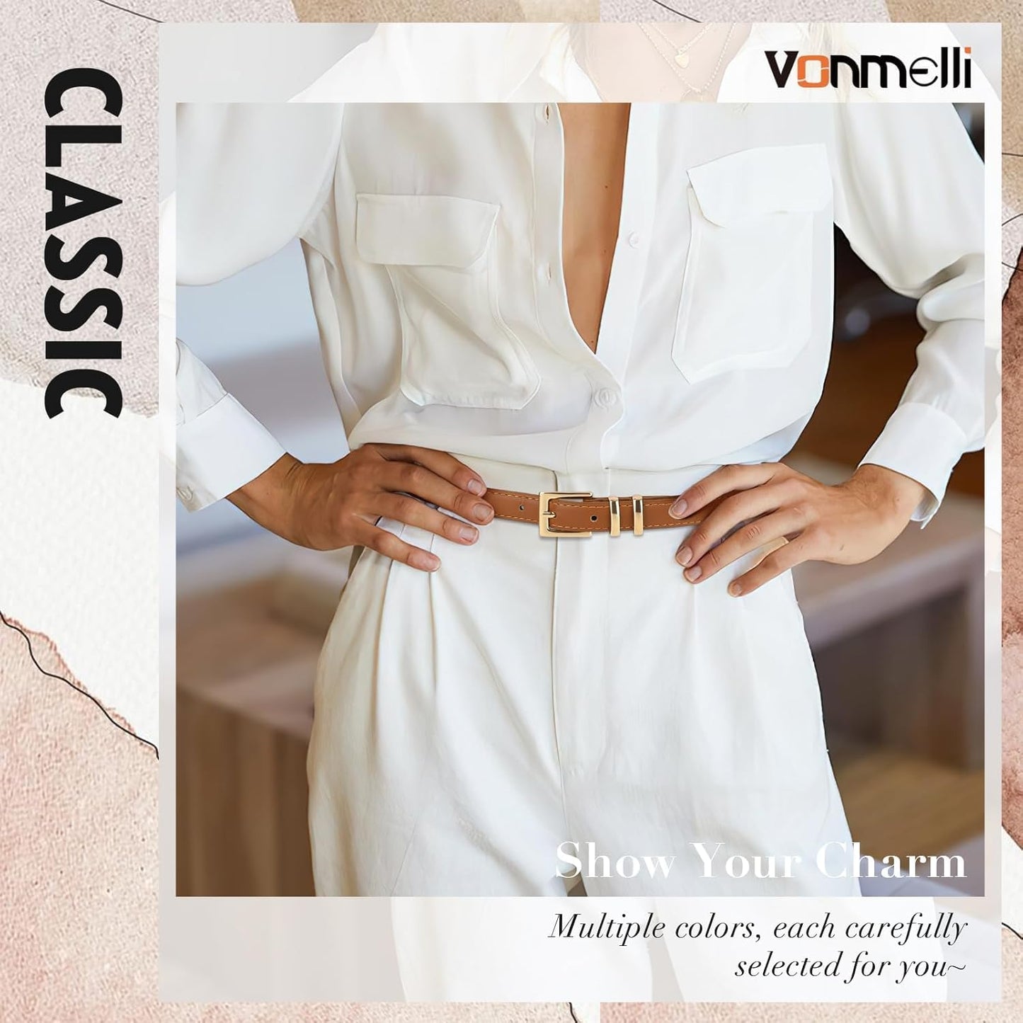 Leather Thin Belts for Women, Fashion Women's Skinny Belts Thin Ladies Belts for Jeans Dress Pants