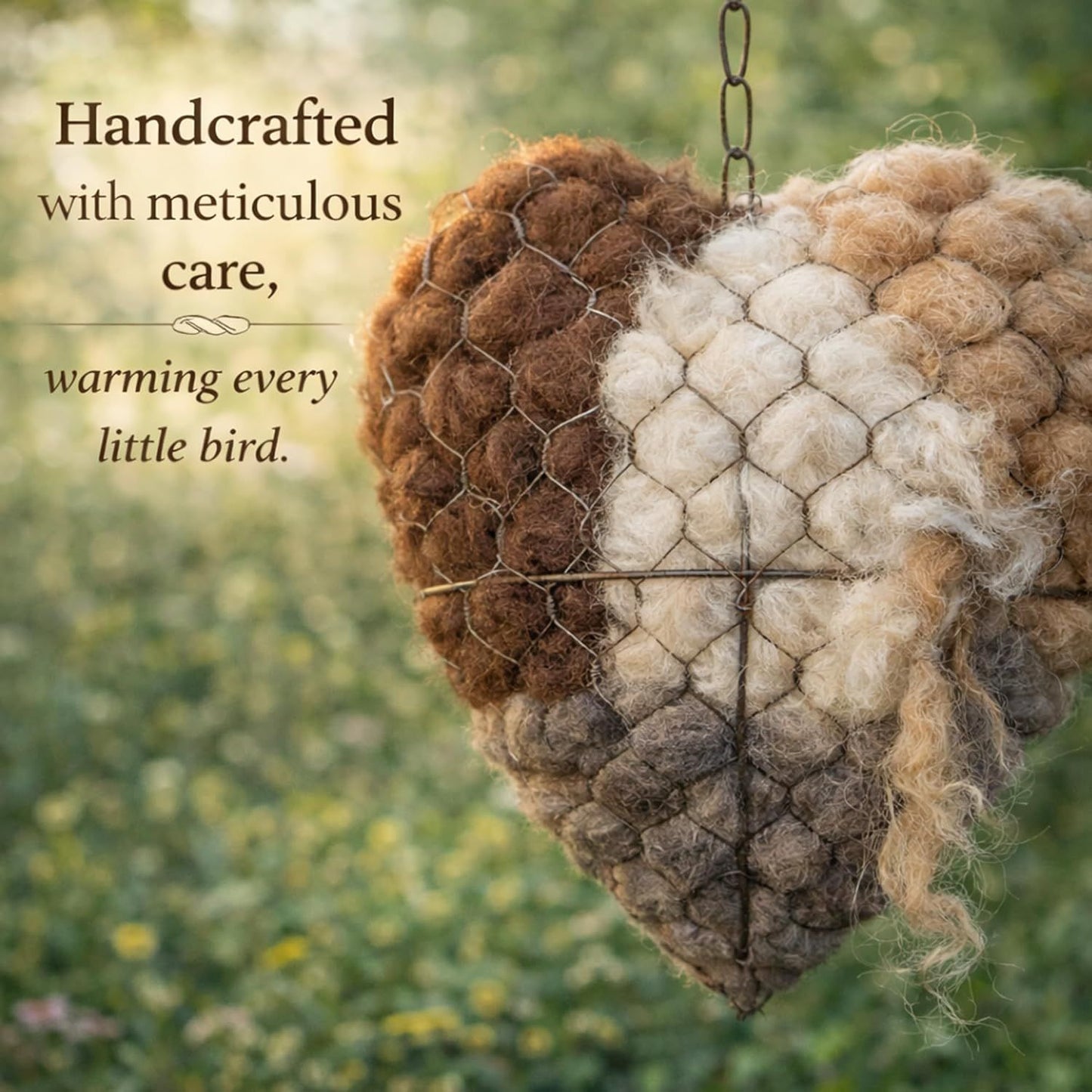 2PCS Alpaca Fiber Bird Nesting, Handmade Alpaca Fiber Bird Nesting Heart (Stuffable), 3 Bags of Nesting Materials, Warm Nests for Winter Birds, for Home Gardens and Wild Birds (2 PCS)