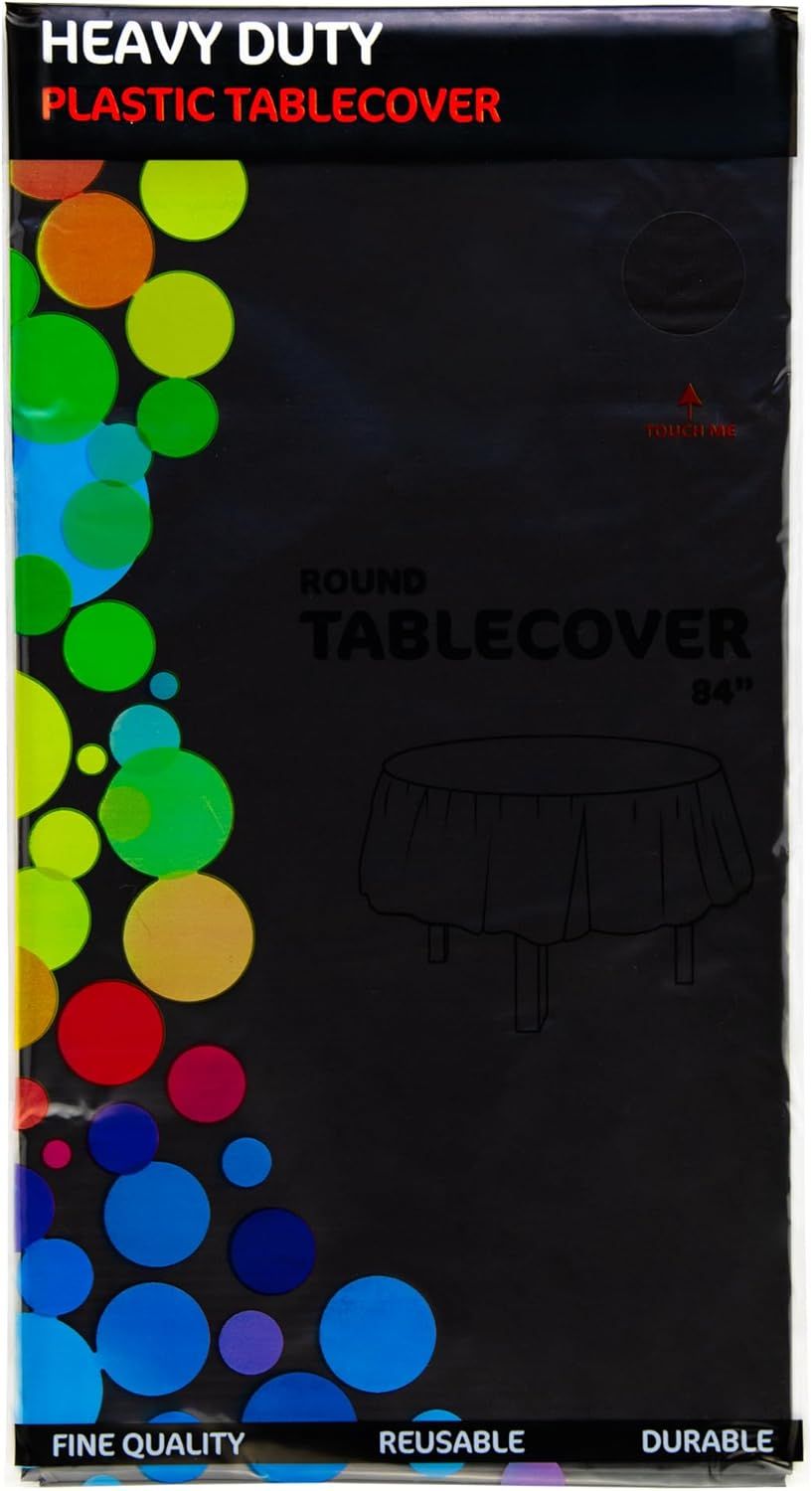6 Round Tablecloths -BPA- Free Plastic, 84 inch, Dining Table Cover, Black