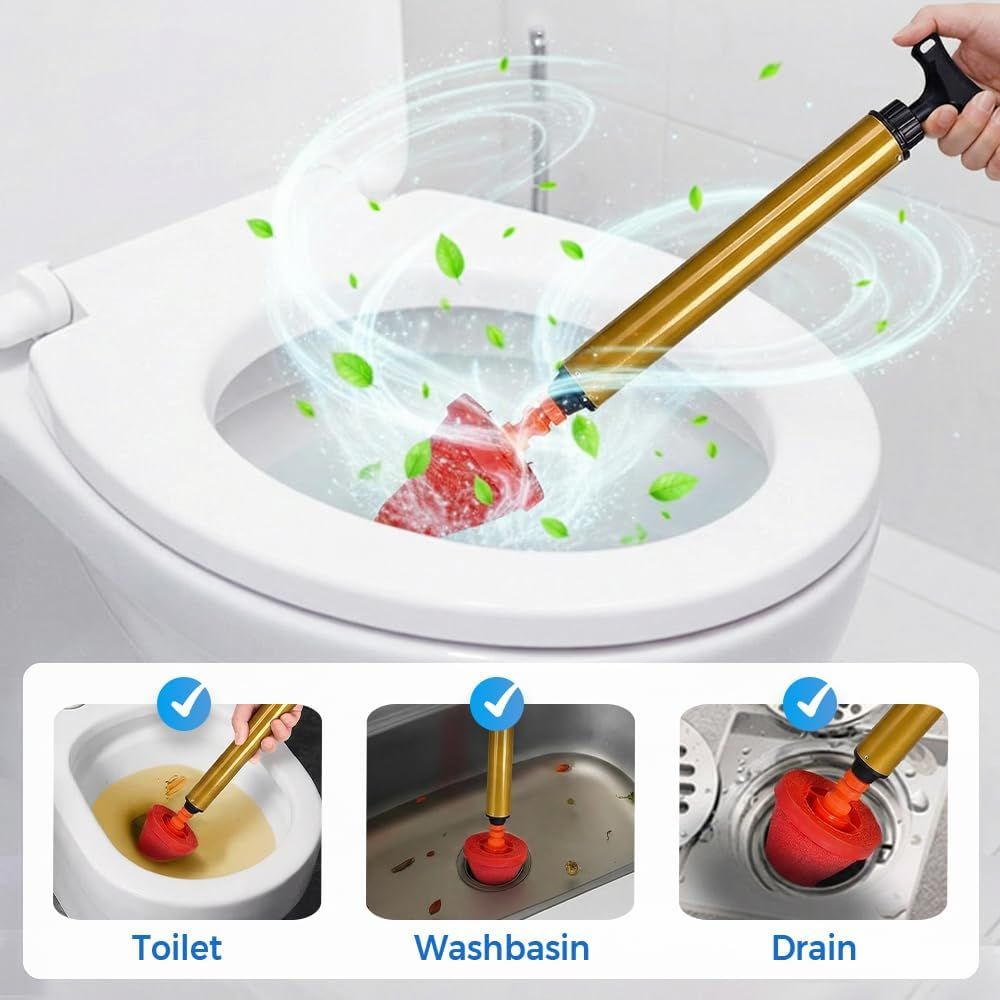 Multipurpose Household High Pressure Toilet Plunger, 2026 Upgraded Powerful Air Drain Unclogger Heavy Duty Plunger Auger Clog Remover Tool for Toilet Bathroom Drains (1 Pc)