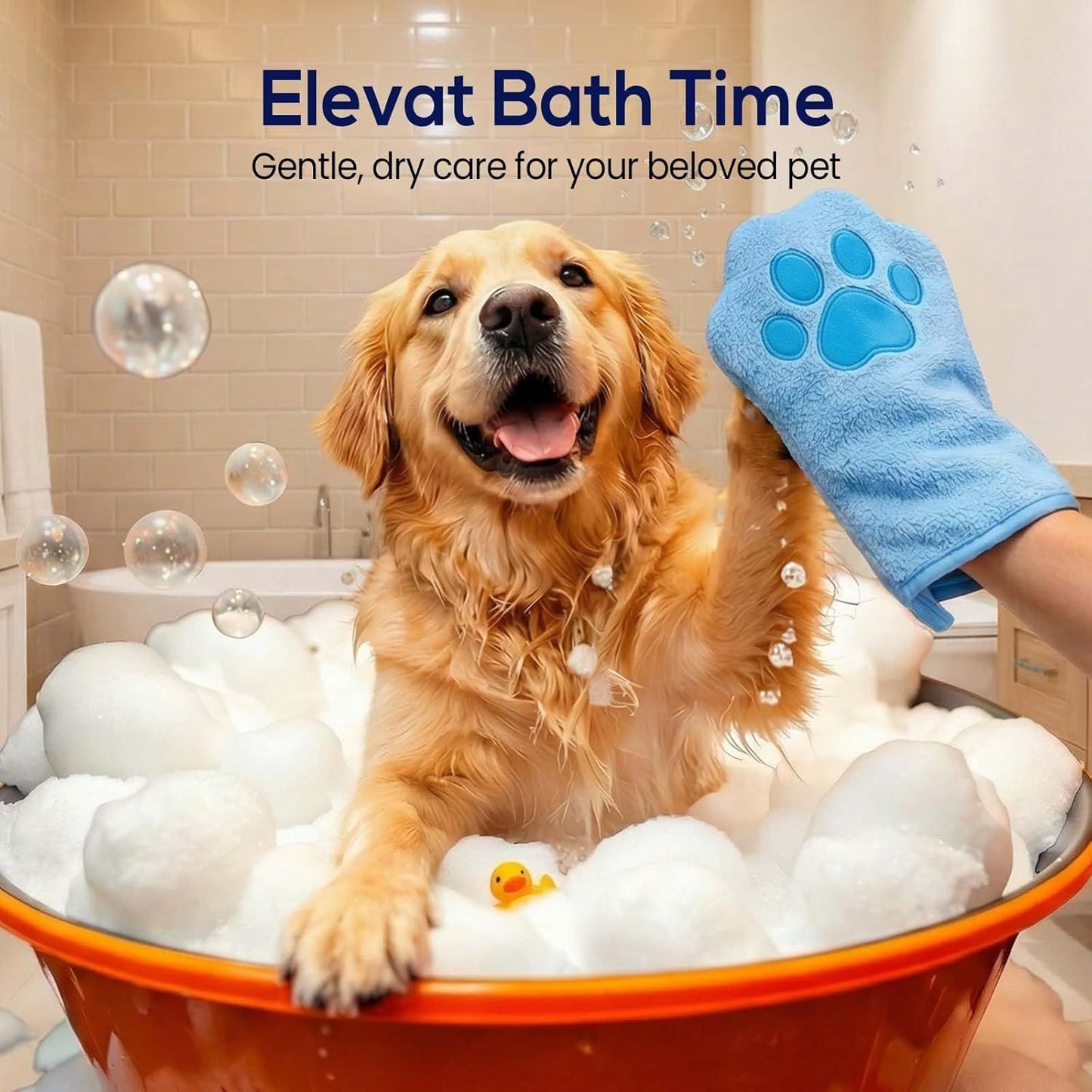 Paw Bathing Towel for Cats Puppy, Machine-Washable Reusable Pet Grooming Towel - Soft, Absorbent Quick-Dry Bath Mitt for Dirt Odor Removal, Daily Care & Travel (Blue)