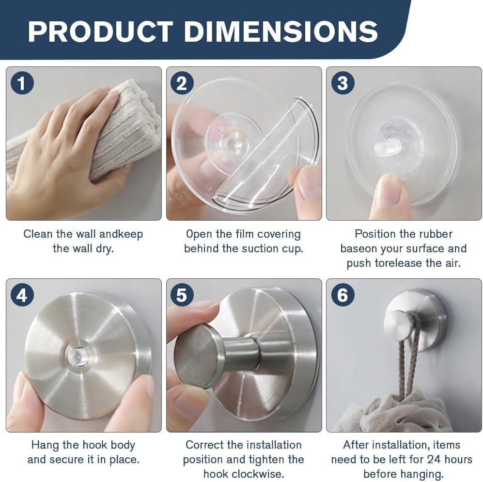 Suction Cup Hooks - 2025 Upgraded Stainless Steel Heavy Duty No Drill Hooks for Wreaths on Glass, Shower Towels & Front Door (2, Black)