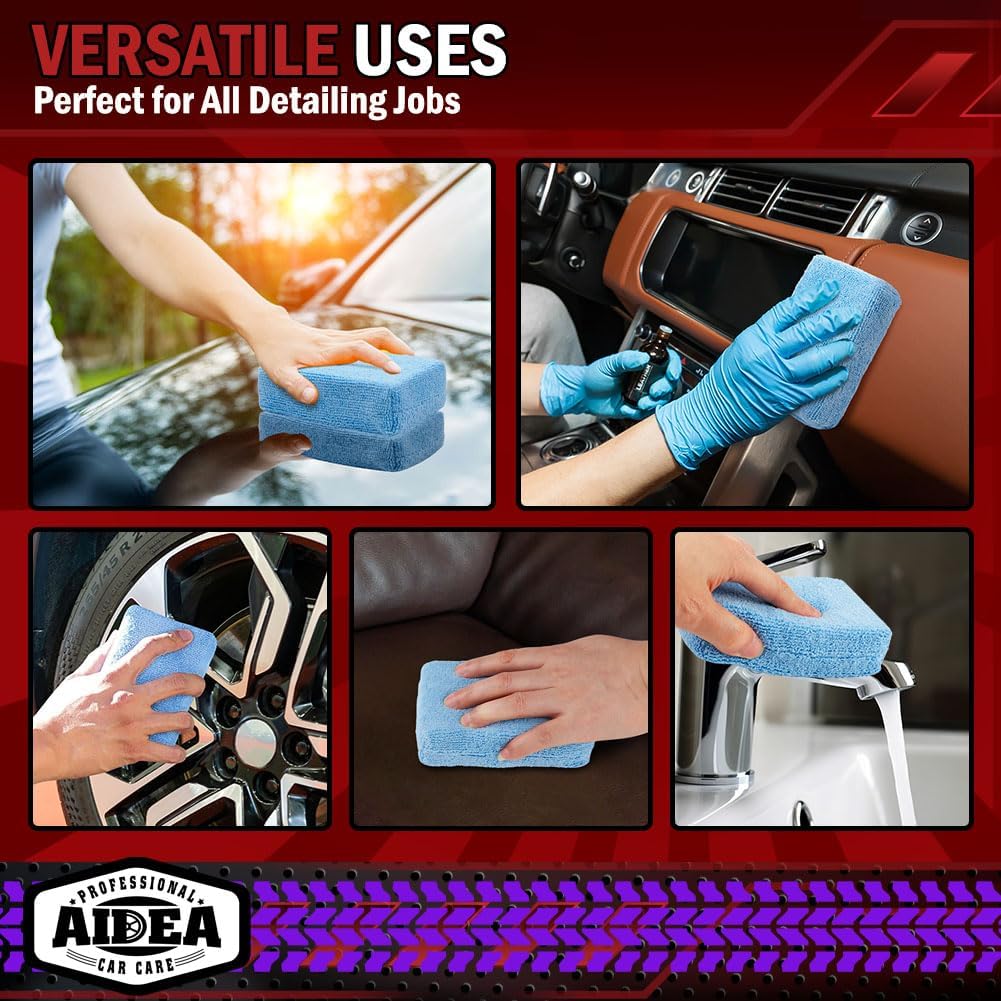 Microfiber Applicator Pad-8Pack, Car Wash Sponge, Premium Microfiber Sponge and Cleaning Pads, Perfect for Effortless Wax, Sealant, and Conditioner Application, Car Deng Supplies, Blue