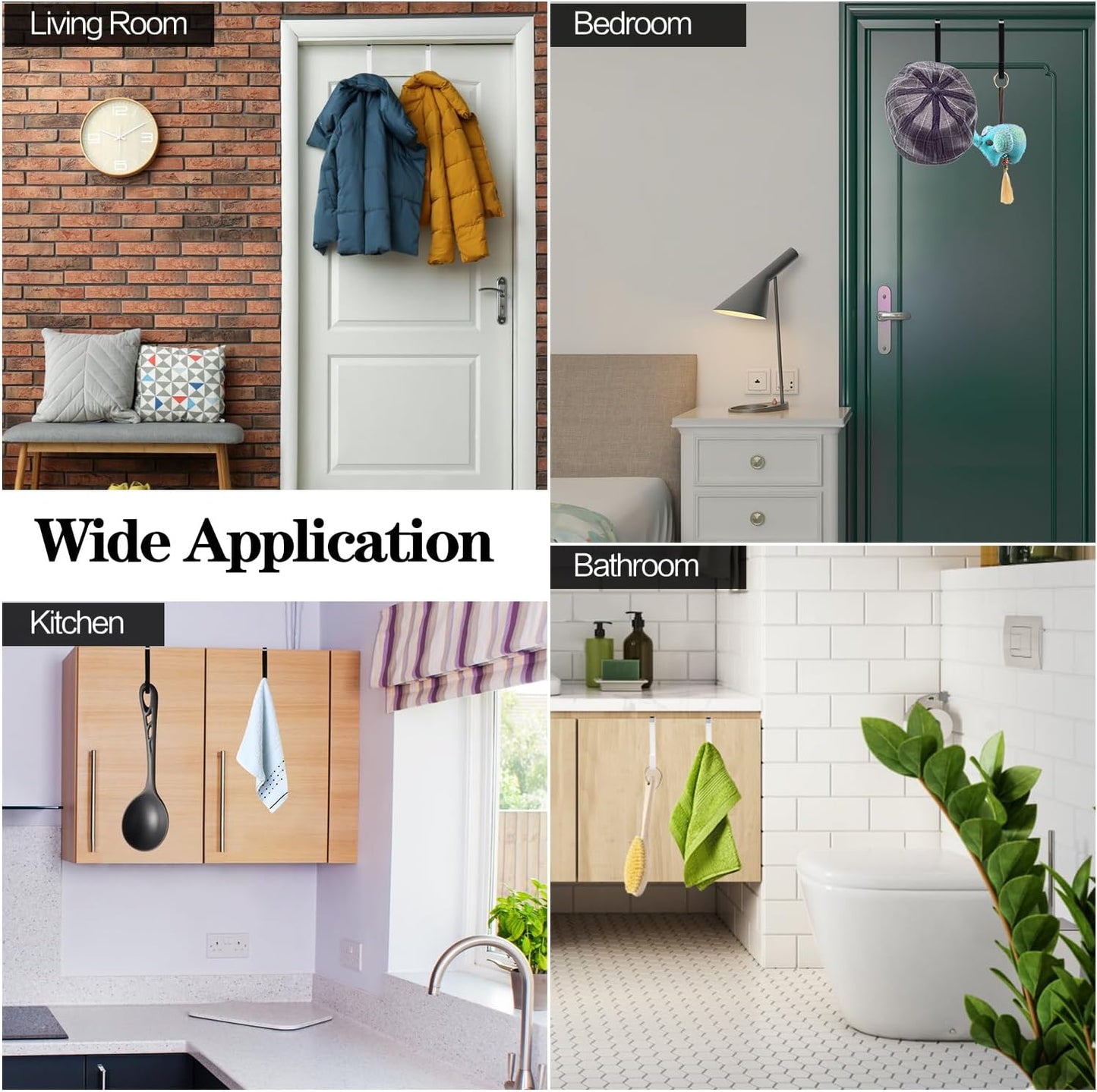 4 Pack Over The Door Hooks, Fits Doors Less Than 1.4in Thick, White Rubber Surface Prevent Scratch Door Hanger Hooks for Bathroom, Living Room, Kitchen, Hanging Clothes, Towels, Bags