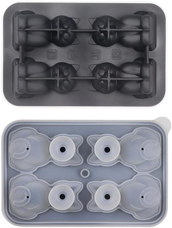 3D Cat Ice Cube Mold, Ice Cube Tray with Funnel with Funnel for Cocktails, Bourbon,Brandy, Whiskey Gifts for Men, Silicone Fun Shapes Black Cute (CAT)