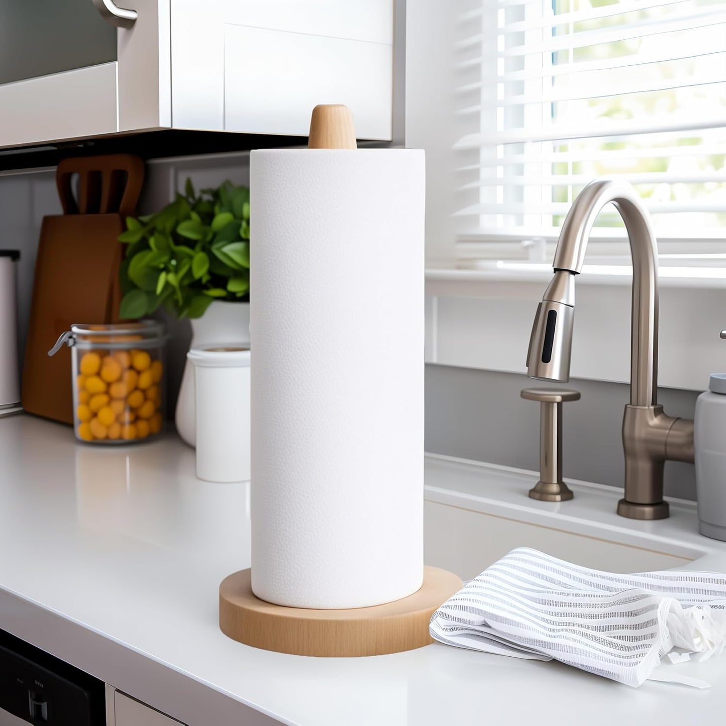 Wooden Paper Towel Holder Stand - Kitchen Paper Hanger Rack Bathroom Towel Roll Stand Organizer Simply Standing Countertop Paper Roll Holder, WPTH