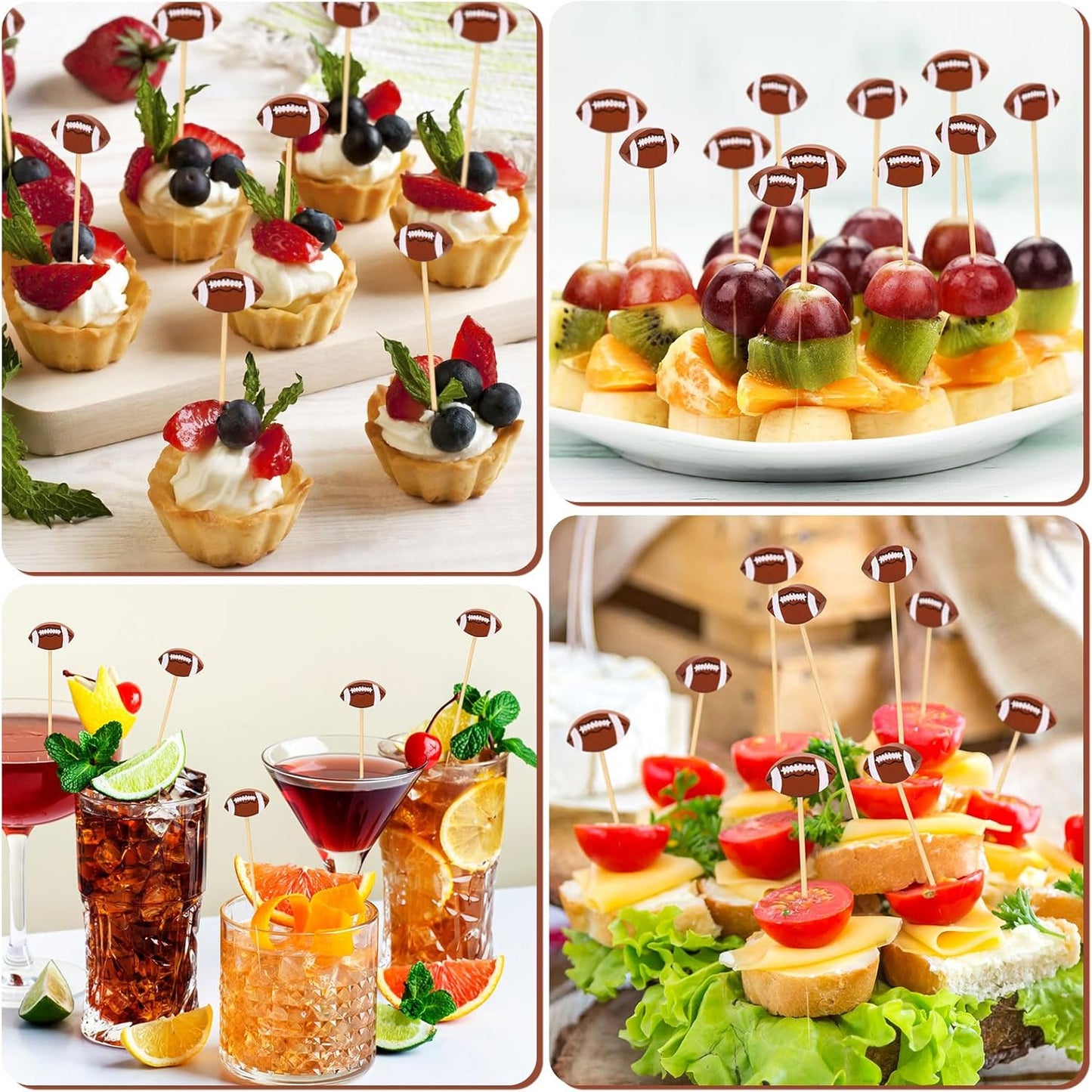 100 Pcs Football Toothpicks, 4.72 Inch Football Cocktail Picks for Appetizers, Long Bamboo Toothpicks, Decorative Toothpicks Skewers for Holiday Birthday Party Decorations (Football)