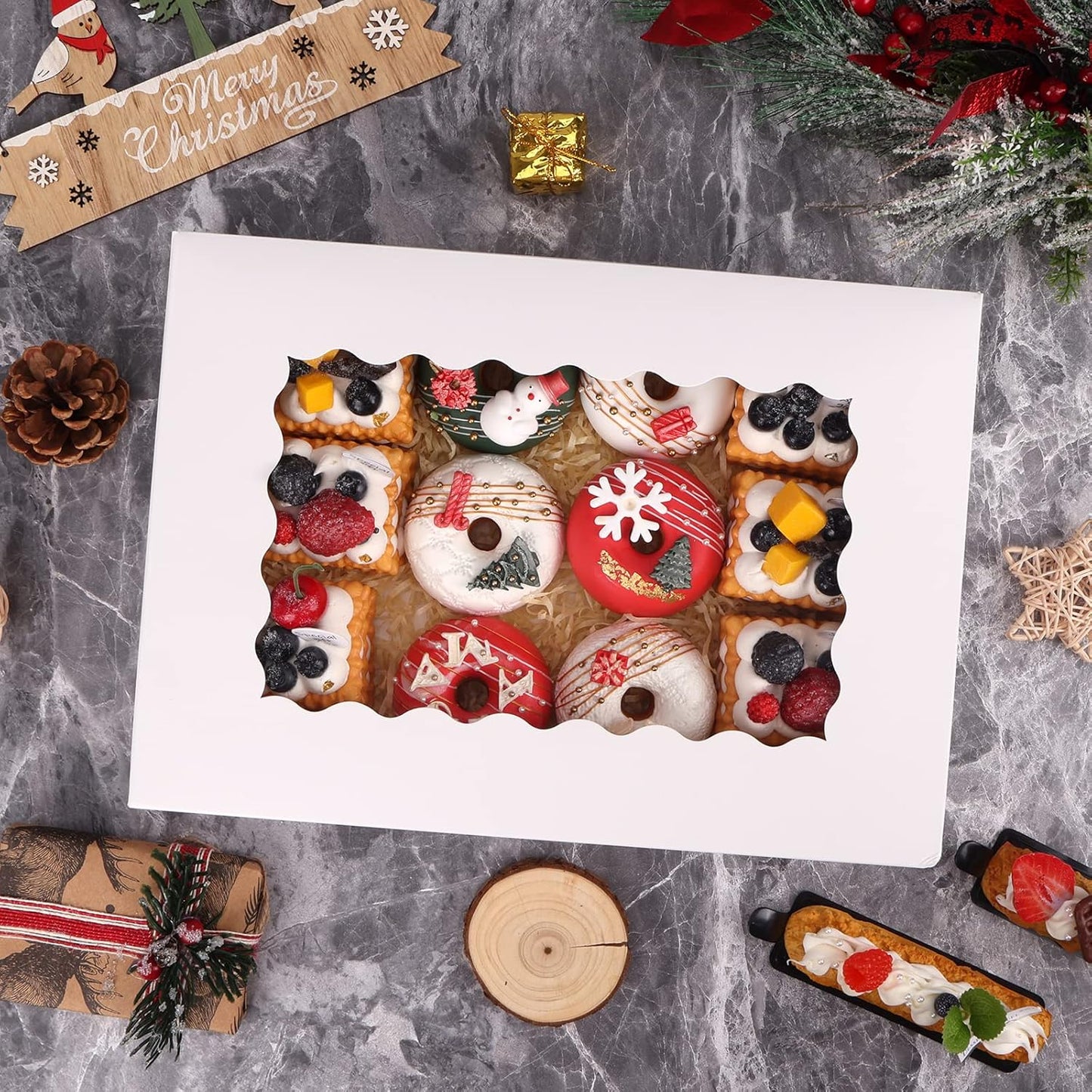 40pcs Cookie Boxes, 14x10x2.5 Inch Auto-Popup Bakery Boxes with Window, for Donuts, Pies, Cakes, Muffins, and Pastries