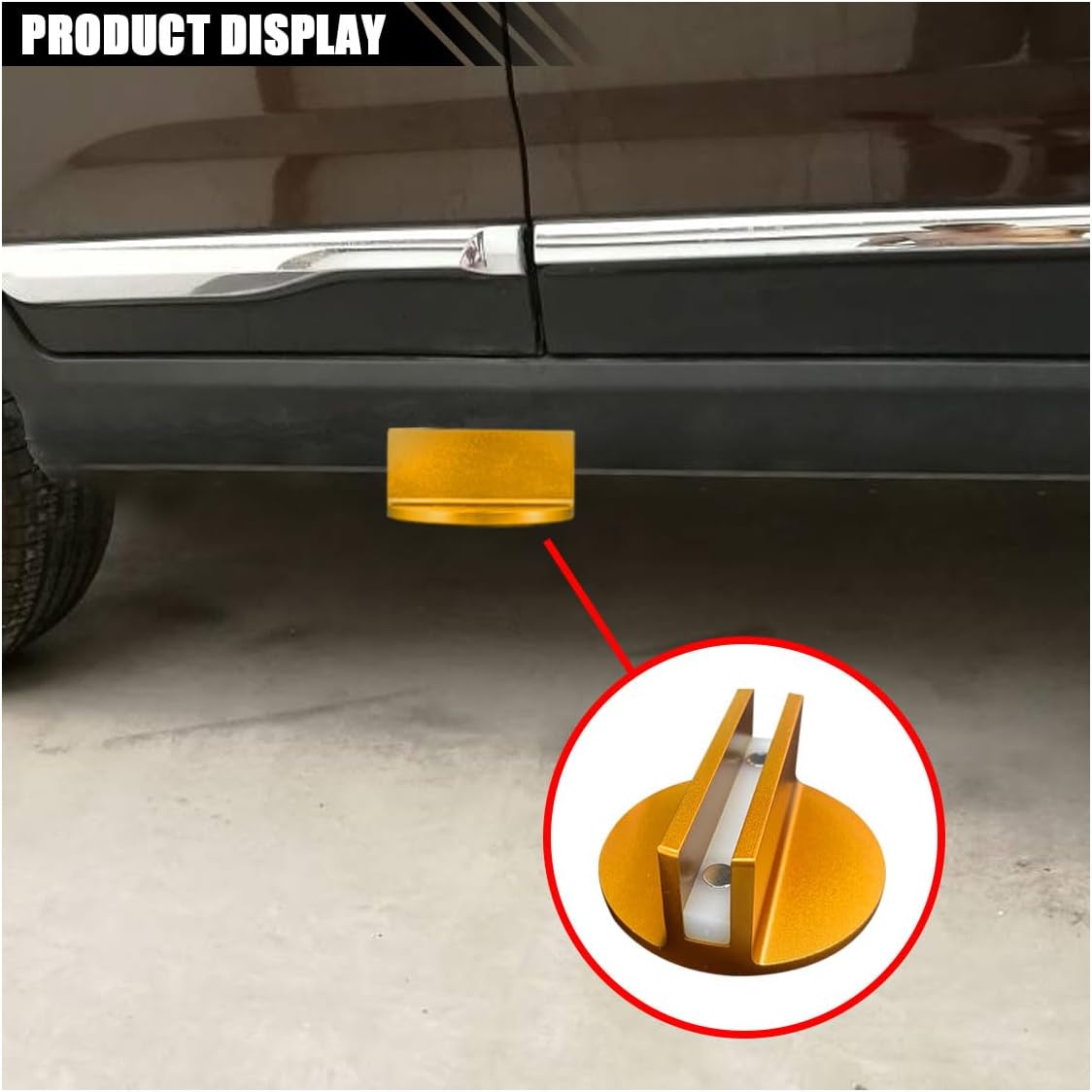 Universal Magnetic Jack Pad, 0.37" Slotted Aluminum Grooved Jack Puck Pinch, Pinch Weld Frame Rail Adapter with Large Slotted for Most Cars (Orange)