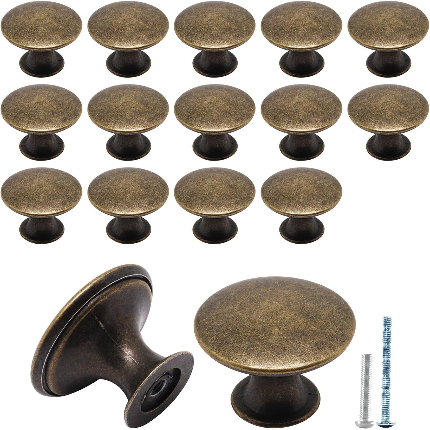 16 Pack Antique Brass Cabinet Knobs, Round Dresser Knobs Kitchen Drawer Knob, Single Hole Cupboard Door Knob Dresser Drawer Pulls Handles