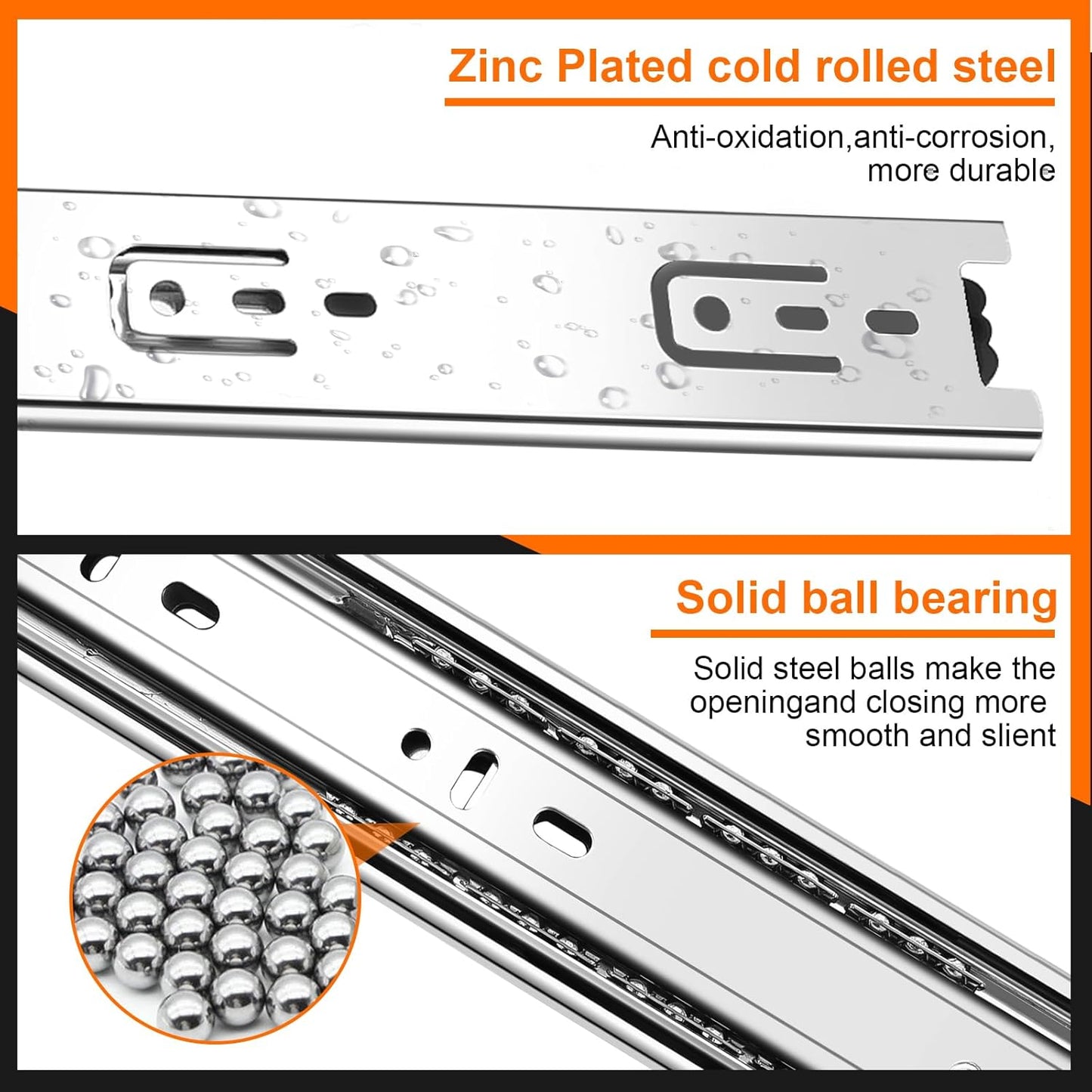14 inch Drawer Slides 4 Pairs (8pcs) 3 fold Full Extension Side Mount Cabinet Drawer Glides 14" Silver Cabinet Rails for Dresser, Cabinet, Kitchen,Trash Can, Wardrobe 100 LB Capacity