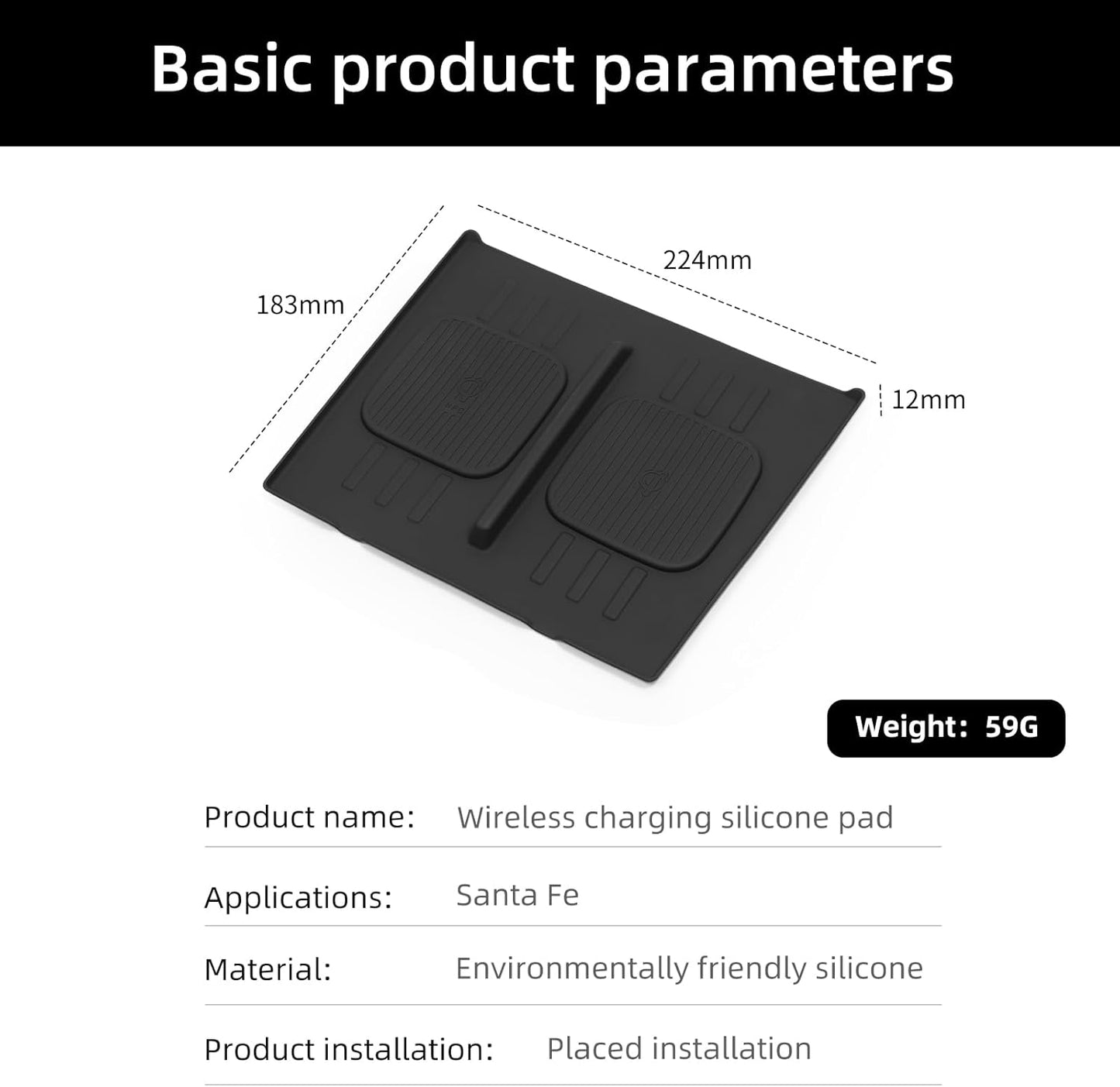 for 2024 2025 2026 Hyundai Santa Fe Not for Hyundai Tucson Center Console Silicone Water Cup Holder Insert with Wireless Charging Pad Protector 2PCS Black for Santa Fe Accessories