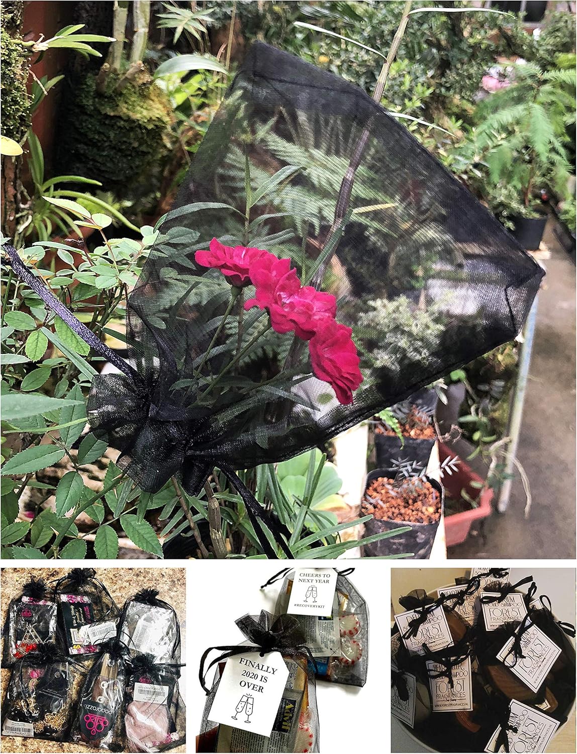 100PCS Sheer Organza Bag 5''X7'' Black Mesh Bags Drawstring Gift Bag Small for Jewelry Goodie Candy Wedding Party Favor Pouch Bags (Black)