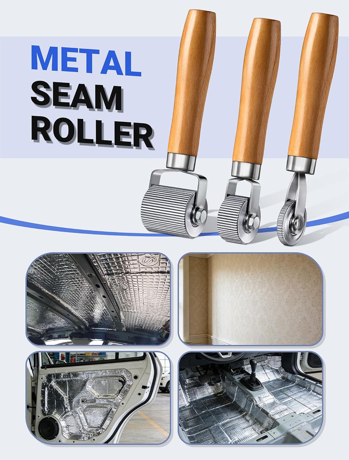 Heavy Duty Car Sound Deadening Roller Metal Installation Tool, 3 Pcs Auto Noise Roller for Car Sound Deadener Application, Rolling Wheel for Soundproofing Mat, Car Interior Audio Sound Insulation