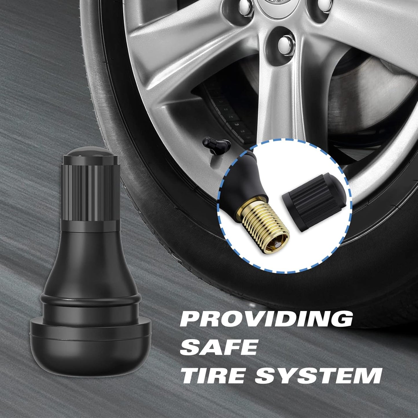 TR412 Rubber Snap-in Short Black Tire Valve Stem for Tubeless 0.453 Inch 11.5mm Rim Holes on Standard Vehicle Tires (5pcs/Bag)